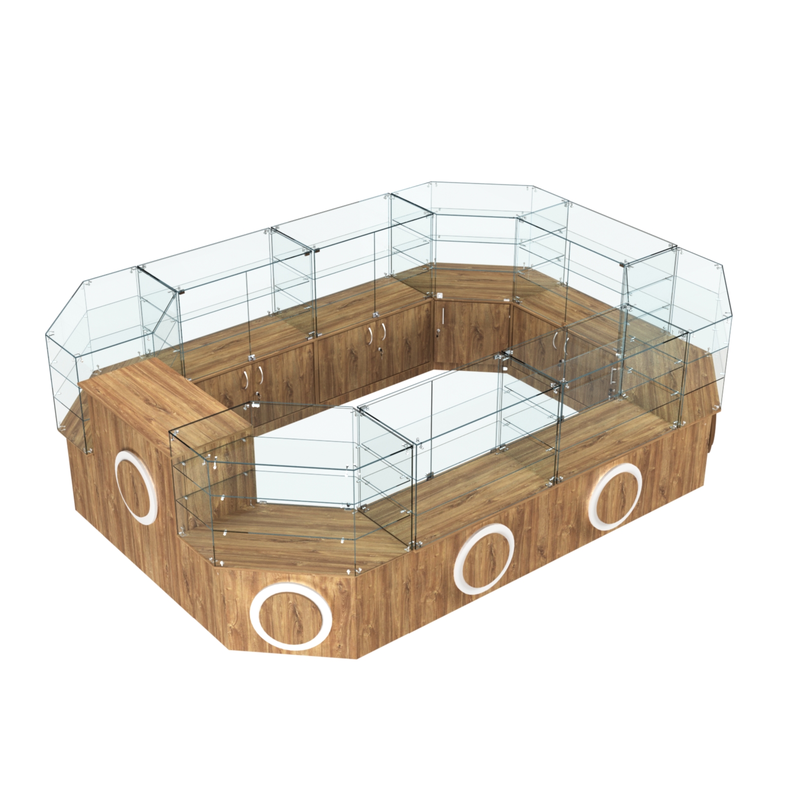 Торговый центральный островок с накладками серии КРУГ №3 (10,38 кв.м) Дуб Канзас коричневый