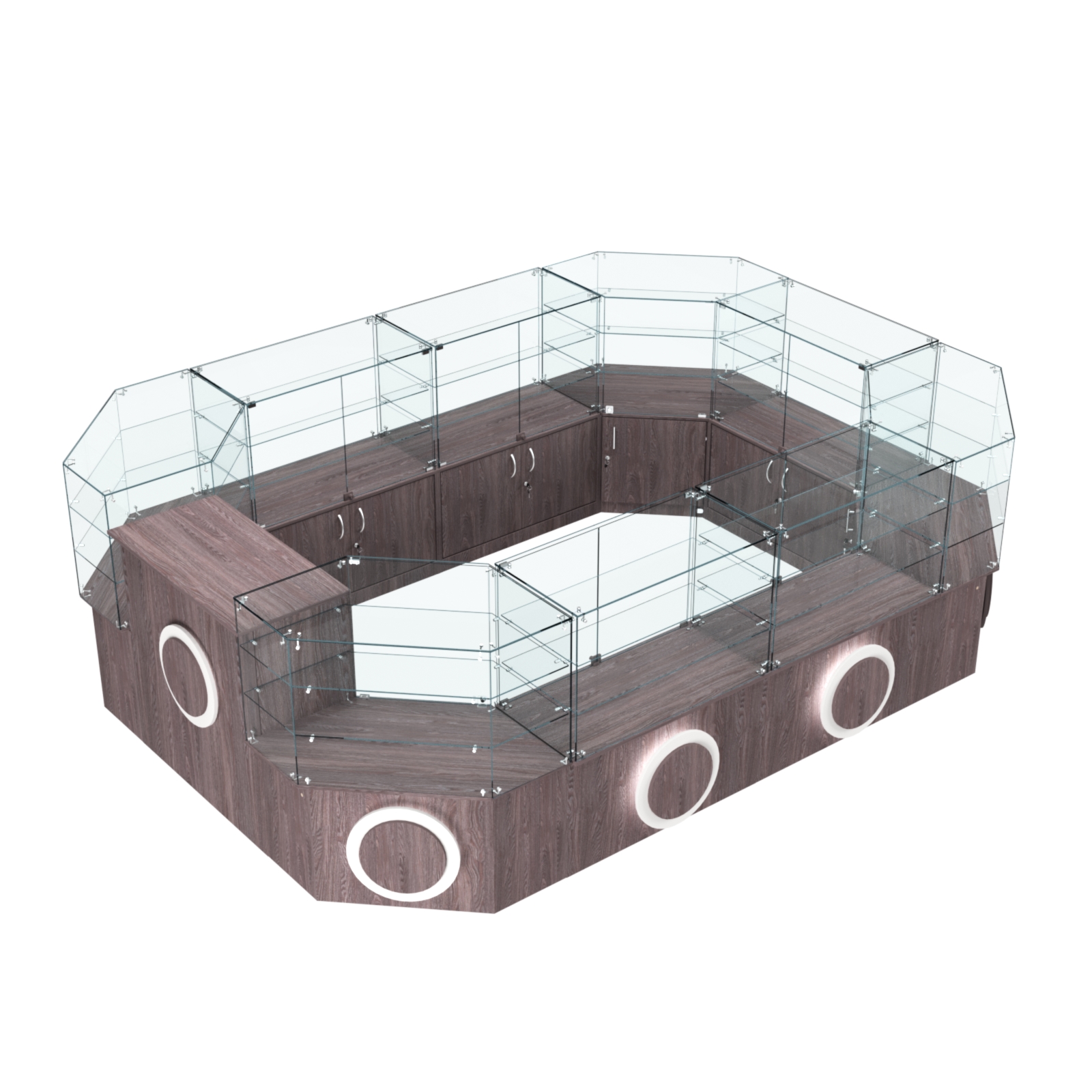 Торговый центральный островок с накладками серии КРУГ №3 (10,38 кв.м) Ясень Анкор темный