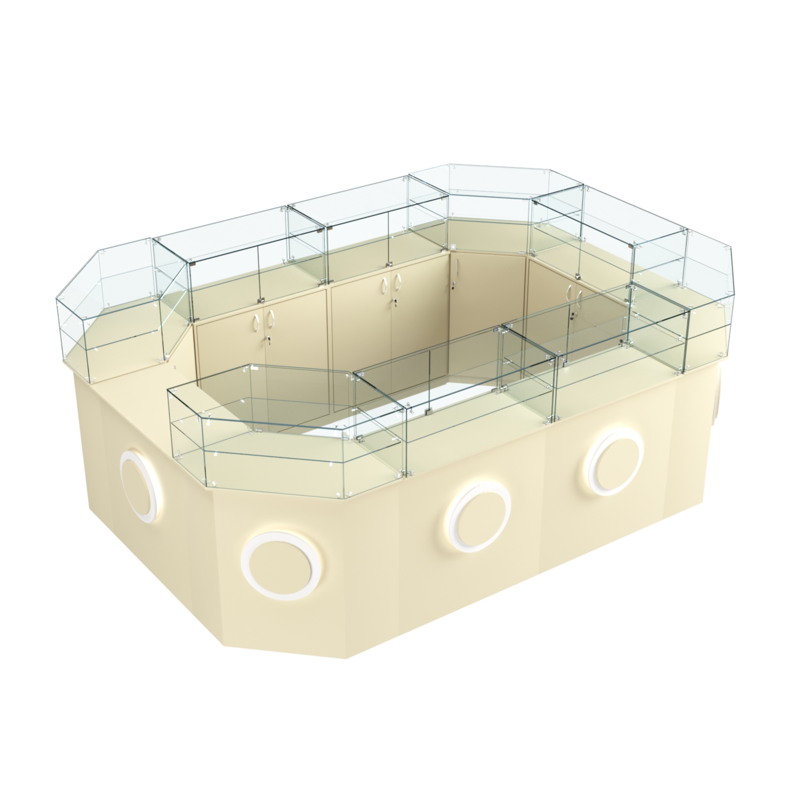 Торговый островок с прозрачным верхом и накладками серии КРУГ №6 (10,38 кв.м) Крем Вайс