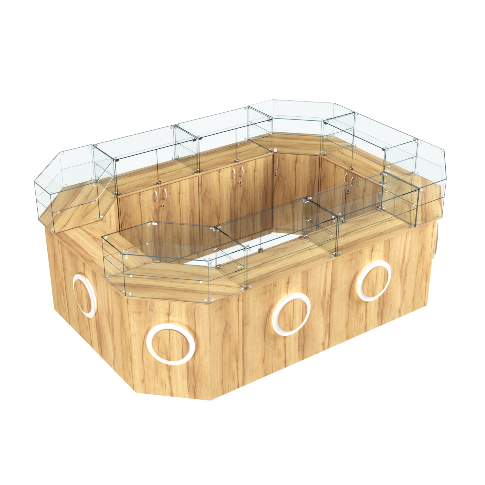 Торговый островок с прозрачным верхом и накладками серии КРУГ №6 (10,38 кв.м) Дуб Золотистый