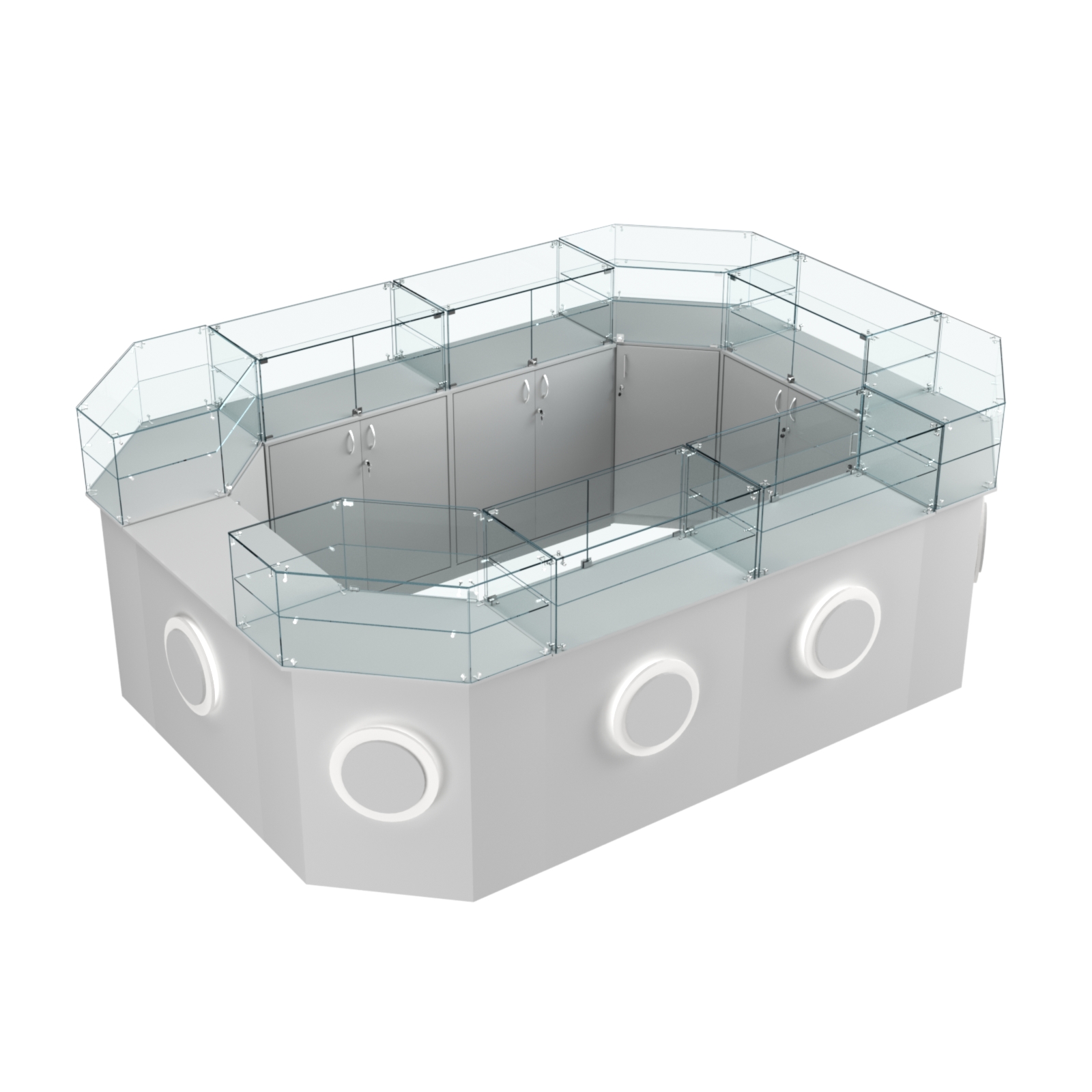 Торговый островок с прозрачным верхом и накладками серии КРУГ №6 (10,38 кв.м) Серый