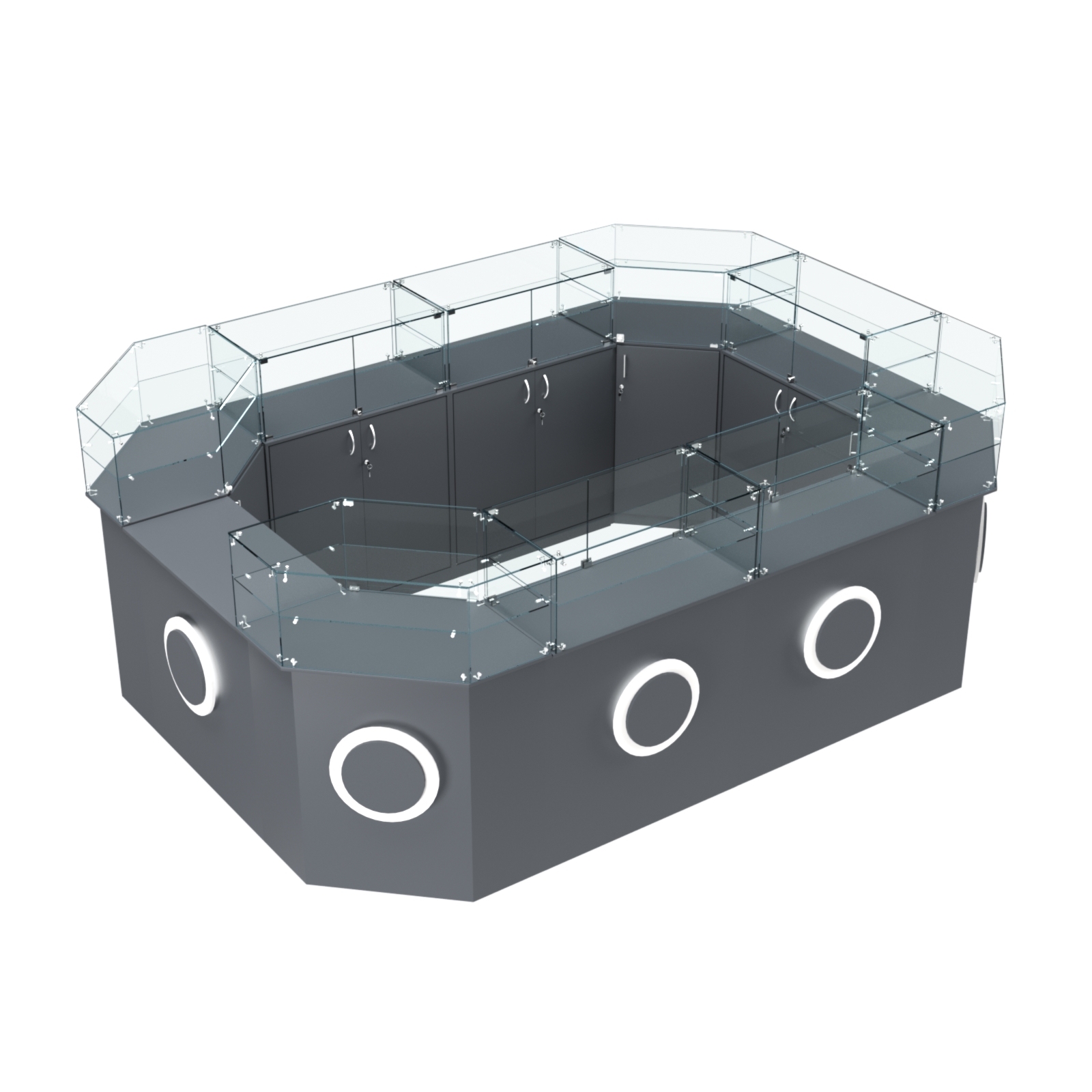 Торговый островок с прозрачным верхом и накладками серии КРУГ №6 (10,38 кв.м) Темно-Серый