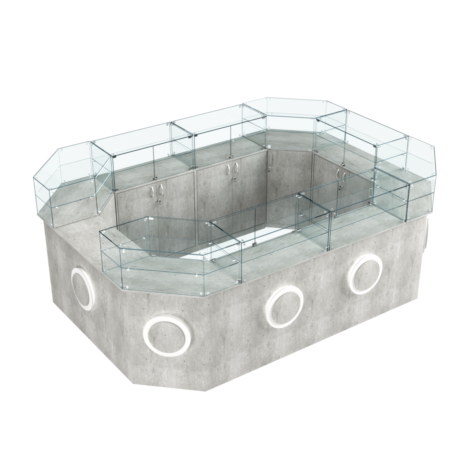 Торговый островок с прозрачным верхом и накладками серии КРУГ №6 (10,38 кв.м) Метрополитан Грей