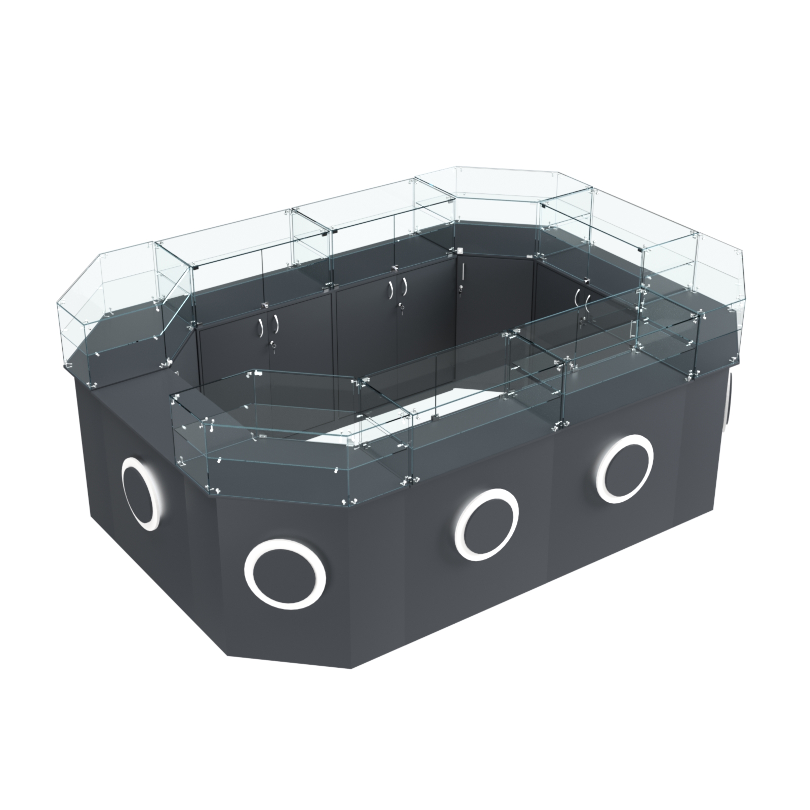 Торговый островок с прозрачным верхом и накладками серии КРУГ №6 (10,38 кв.м) Антрацит