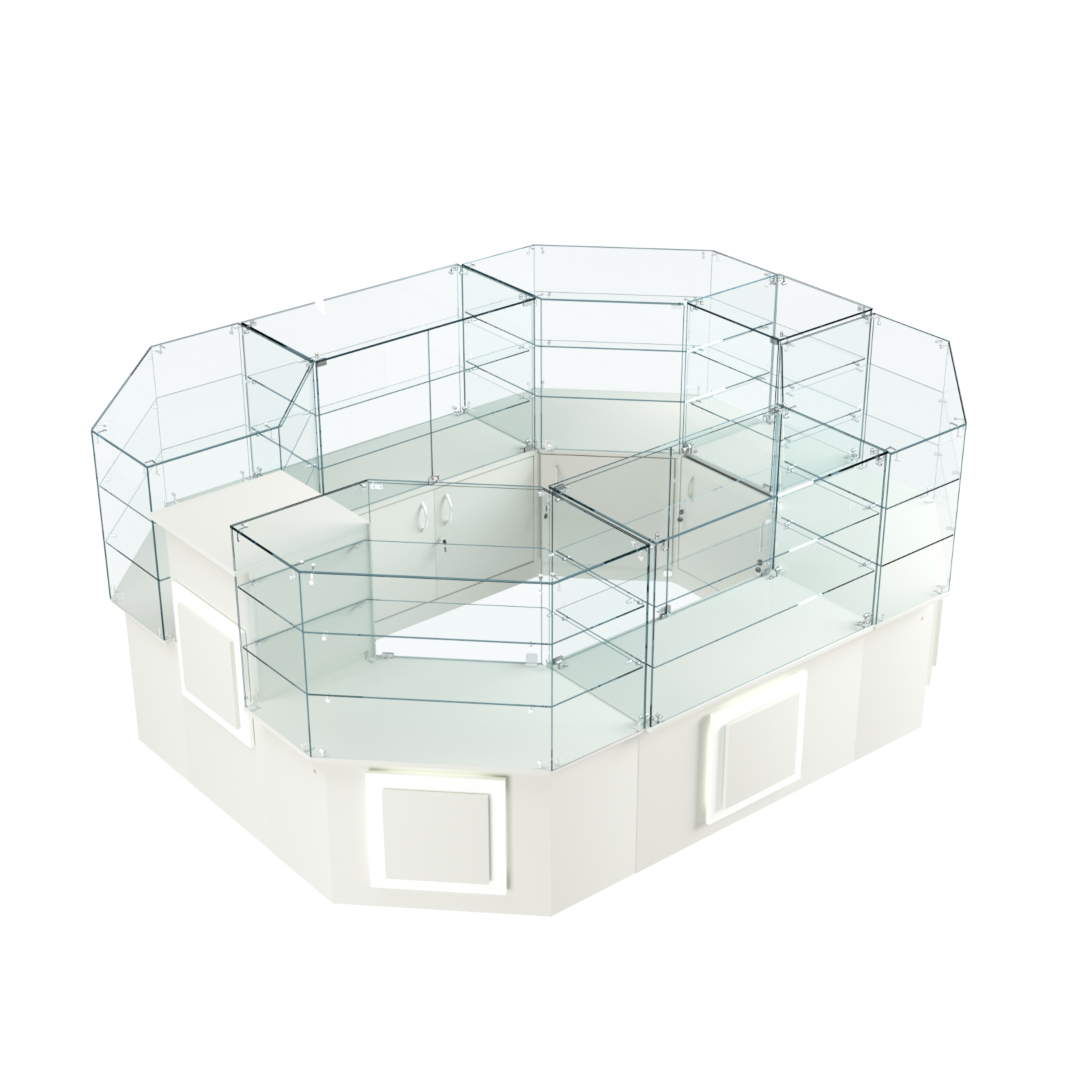 Торговый прямоугольный островок с низким накопителем и накладками серии КВАДРАТ №1 (6,24 кв.м) Белый