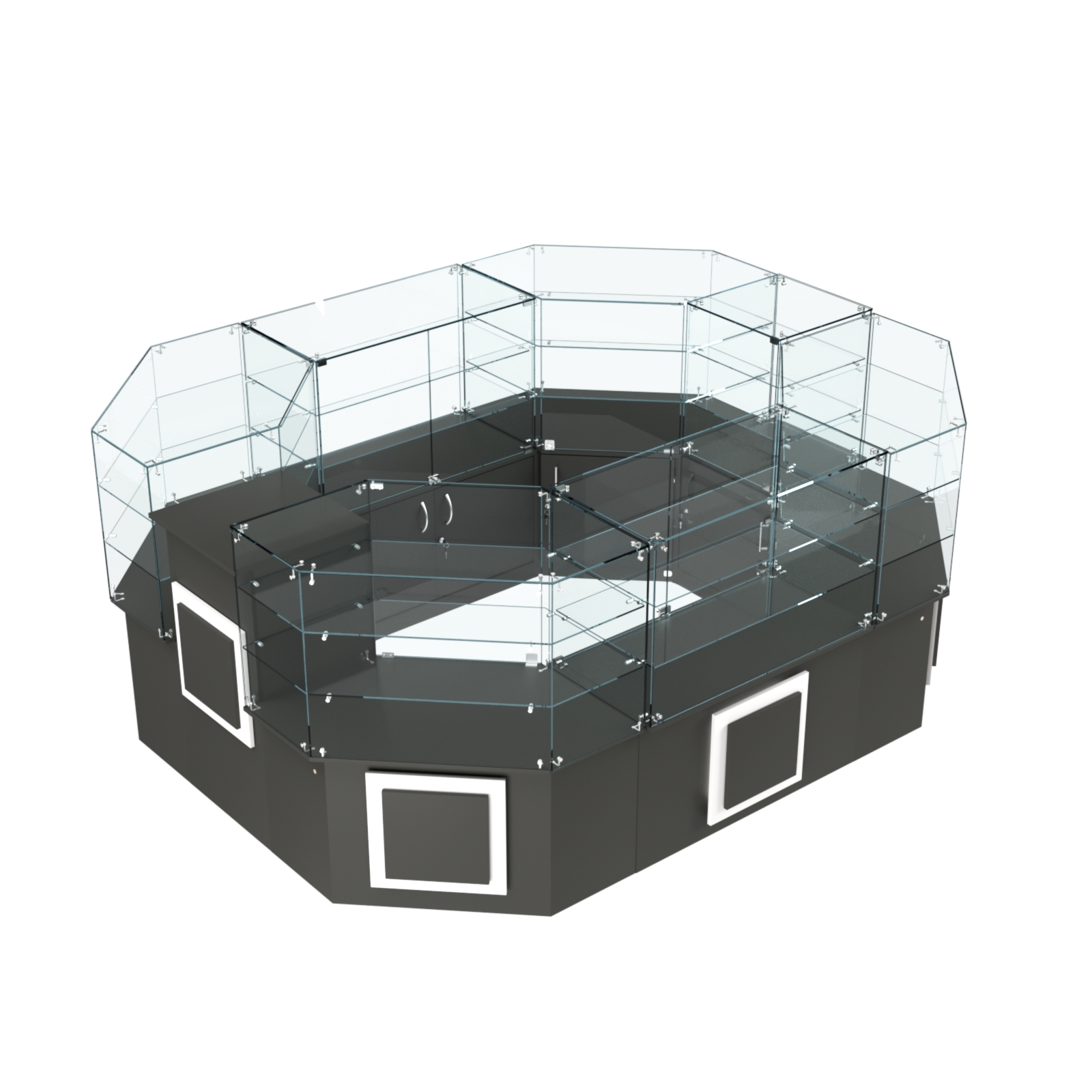 Торговый прямоугольный островок с низким накопителем и накладками серии КВАДРАТ №1 (6,24 кв.м) Черный