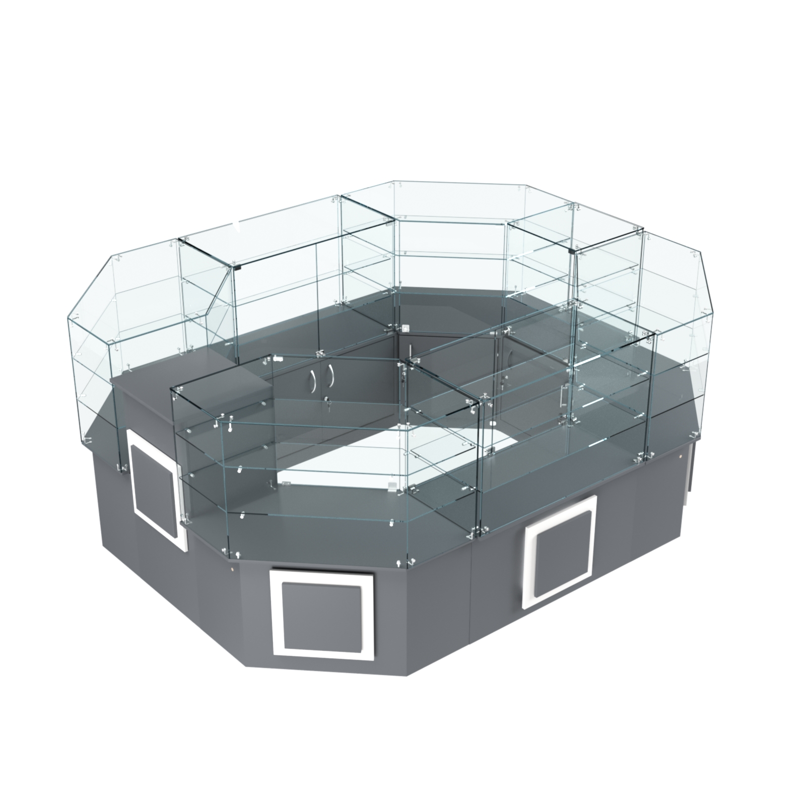 Торговый прямоугольный островок с низким накопителем и накладками серии КВАДРАТ №1 (6,24 кв.м) Темно-Серый