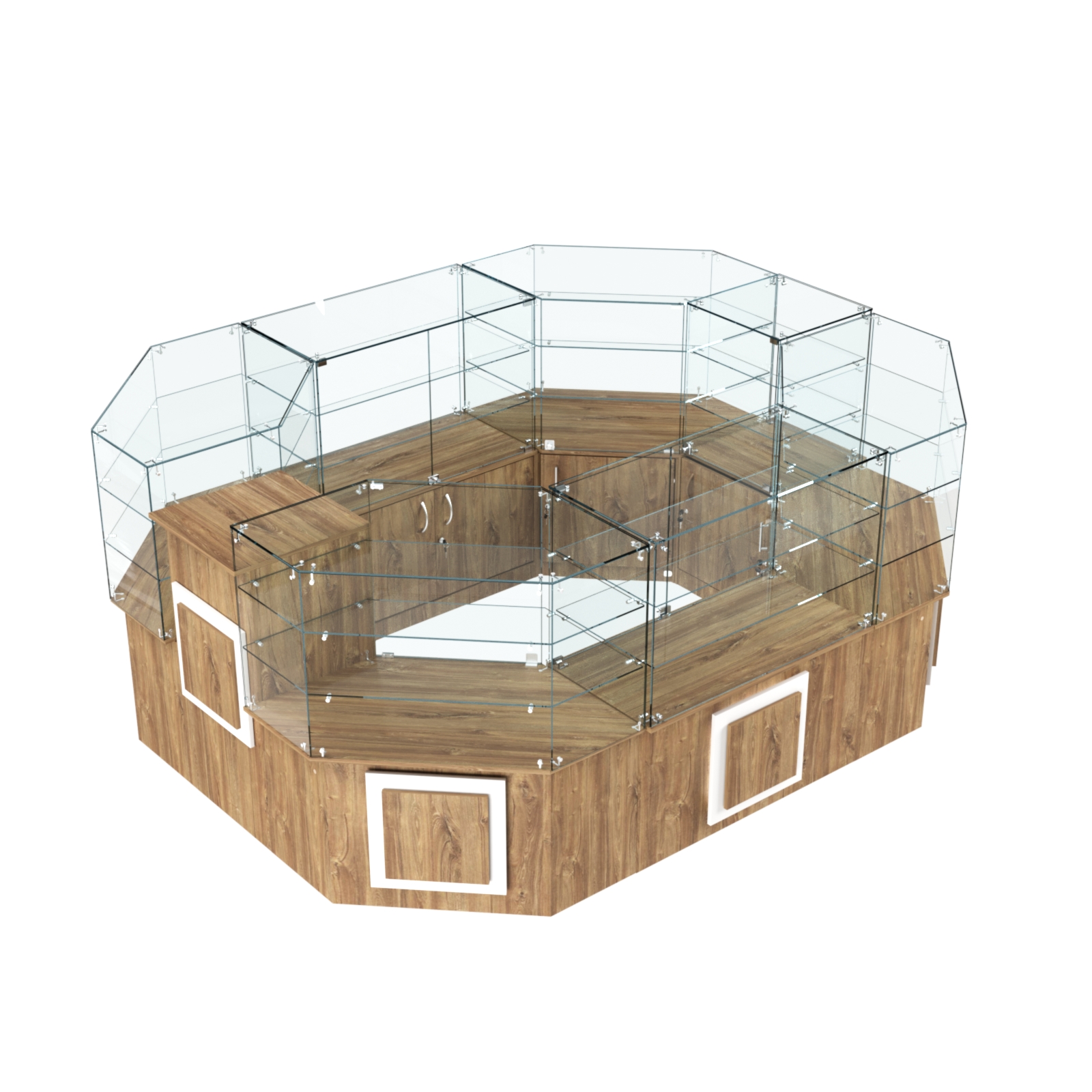 Торговый прямоугольный островок с низким накопителем и накладками серии КВАДРАТ №1 (6,24 кв.м) Дуб Канзас коричневый