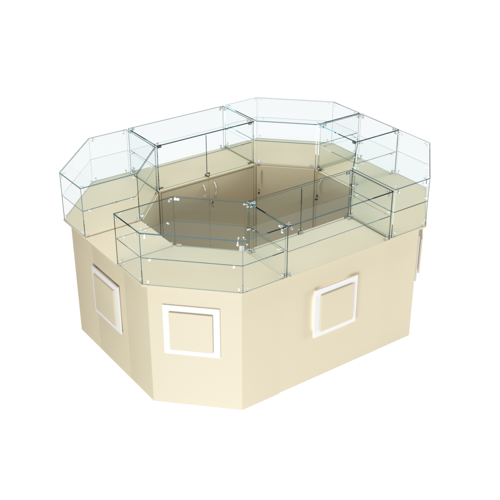 Торговый прямоугольный островок с высоким накопителем и накладками серии КВАДРАТ №4 (6,24 кв.м) Крем Вайс