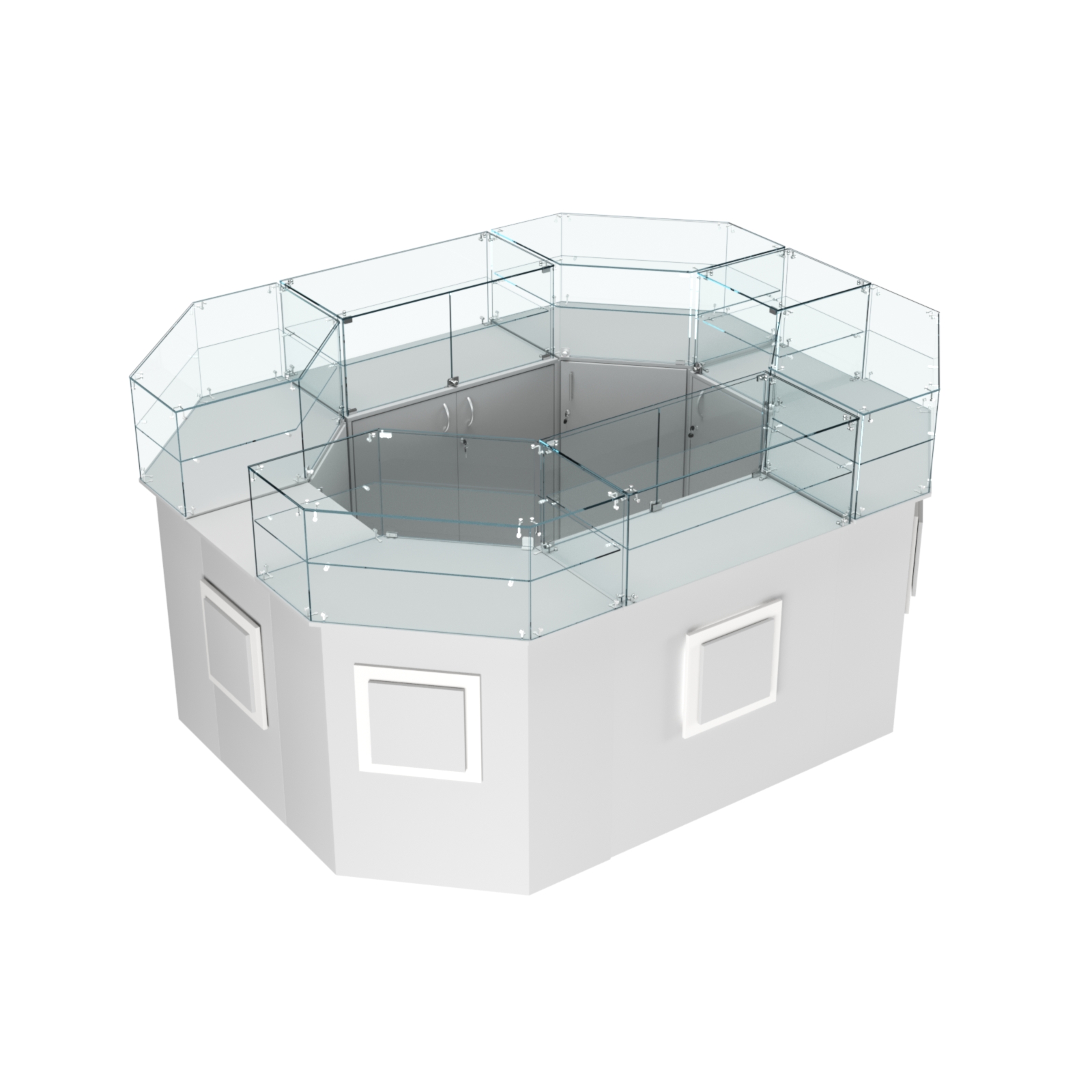 Торговый прямоугольный островок с высоким накопителем и накладками серии КВАДРАТ №4 (6,24 кв.м) Серый