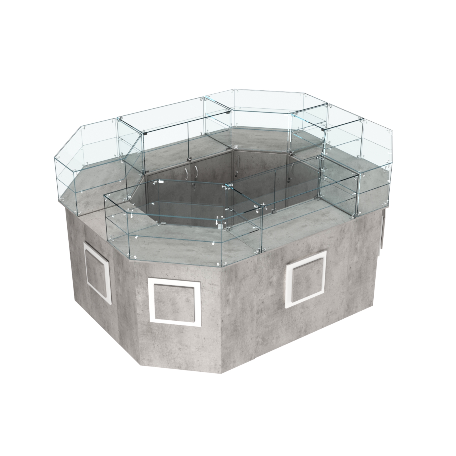 Торговый прямоугольный островок с высоким накопителем и накладками серии КВАДРАТ №4 (6,24 кв.м) Бетон Чикаго светло-серый F186 ST9