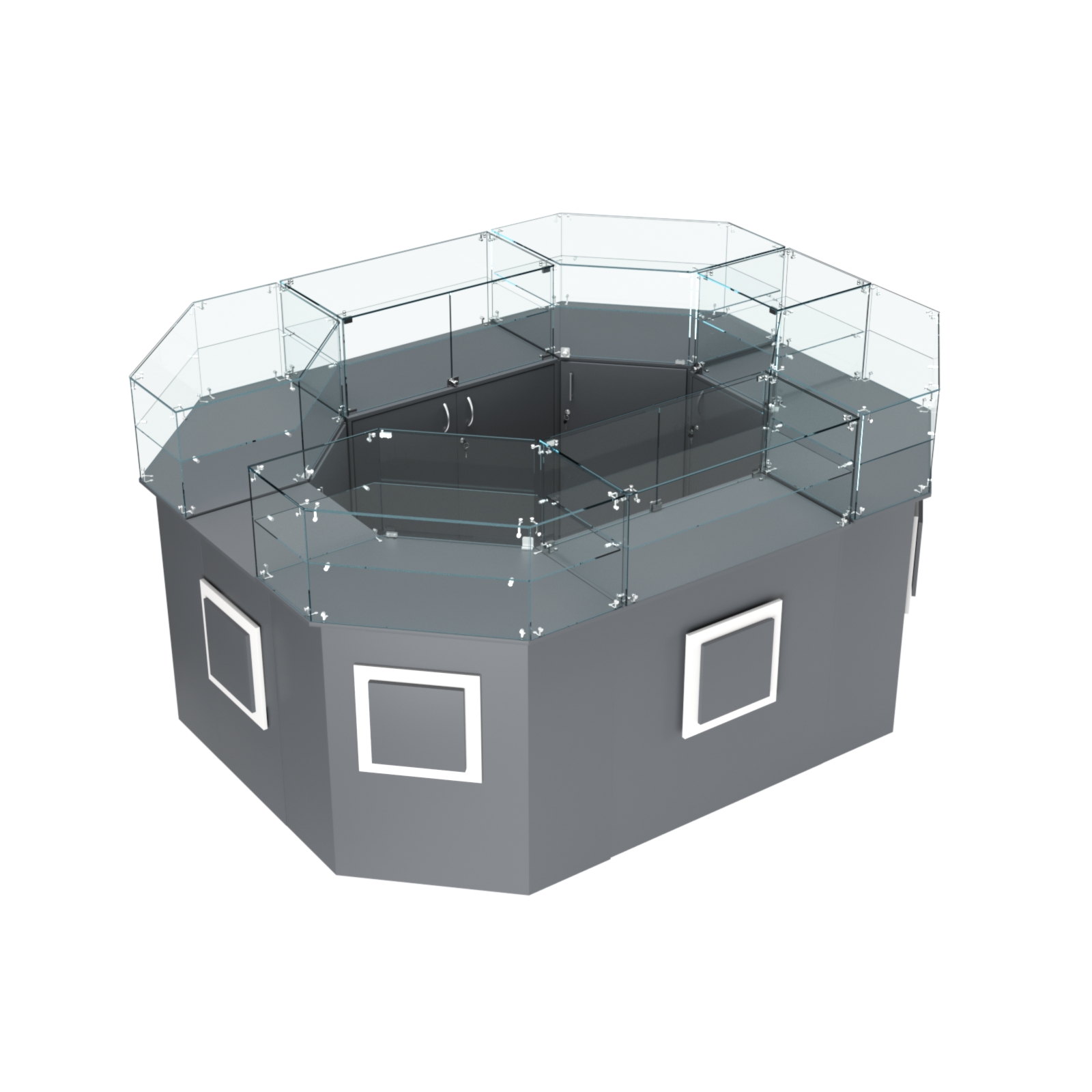 Торговый прямоугольный островок с высоким накопителем и накладками серии КВАДРАТ №4 (6,24 кв.м) Темно-Серый