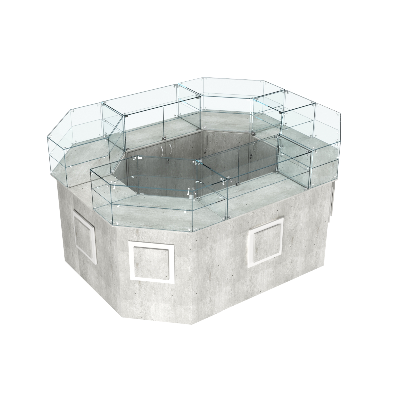 Торговый прямоугольный островок с высоким накопителем и накладками серии КВАДРАТ №4 (6,24 кв.м) Метрополитан Грей