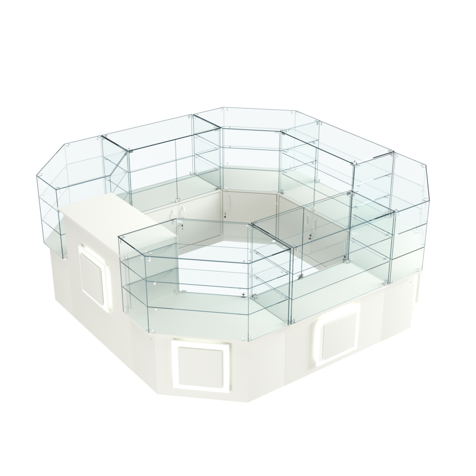 Торговый стеклянный островок с накладками серии КВАДРАТ №2 (7,62 кв.м) Белый