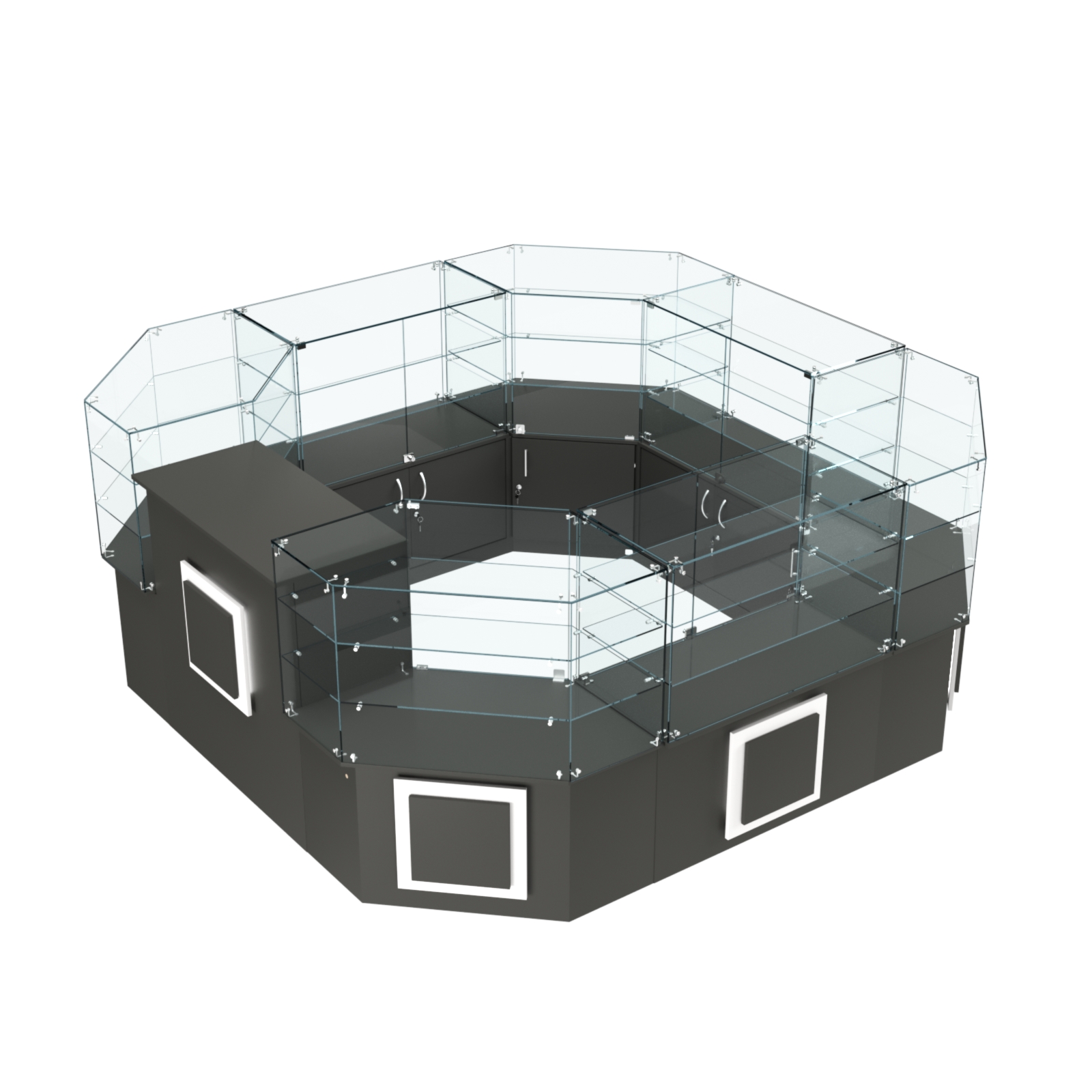 Торговый стеклянный островок с накладками серии КВАДРАТ №2 (7,62 кв.м) Черный