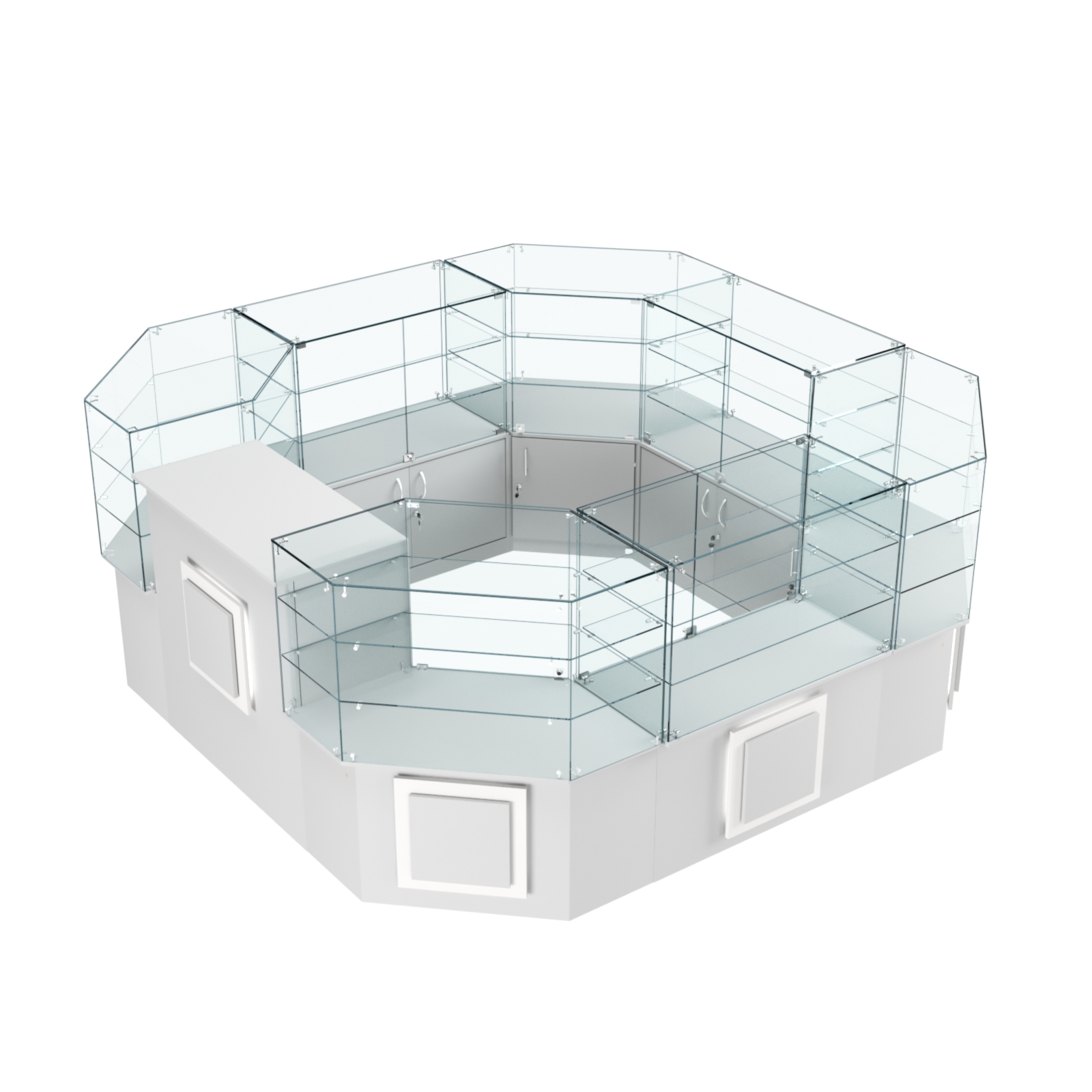 Торговый стеклянный островок с накладками серии КВАДРАТ №2 (7,62 кв.м) Серый