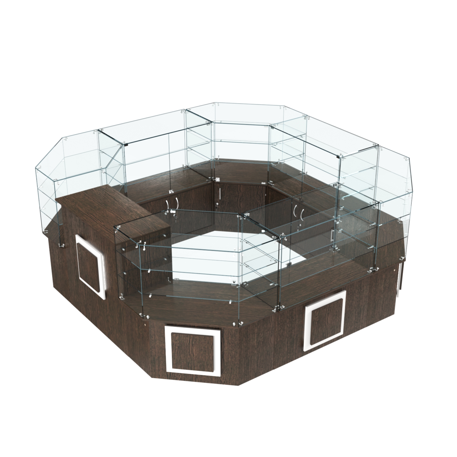 Торговый стеклянный островок с накладками серии КВАДРАТ №2 (7,62 кв.м) Дуб Венге