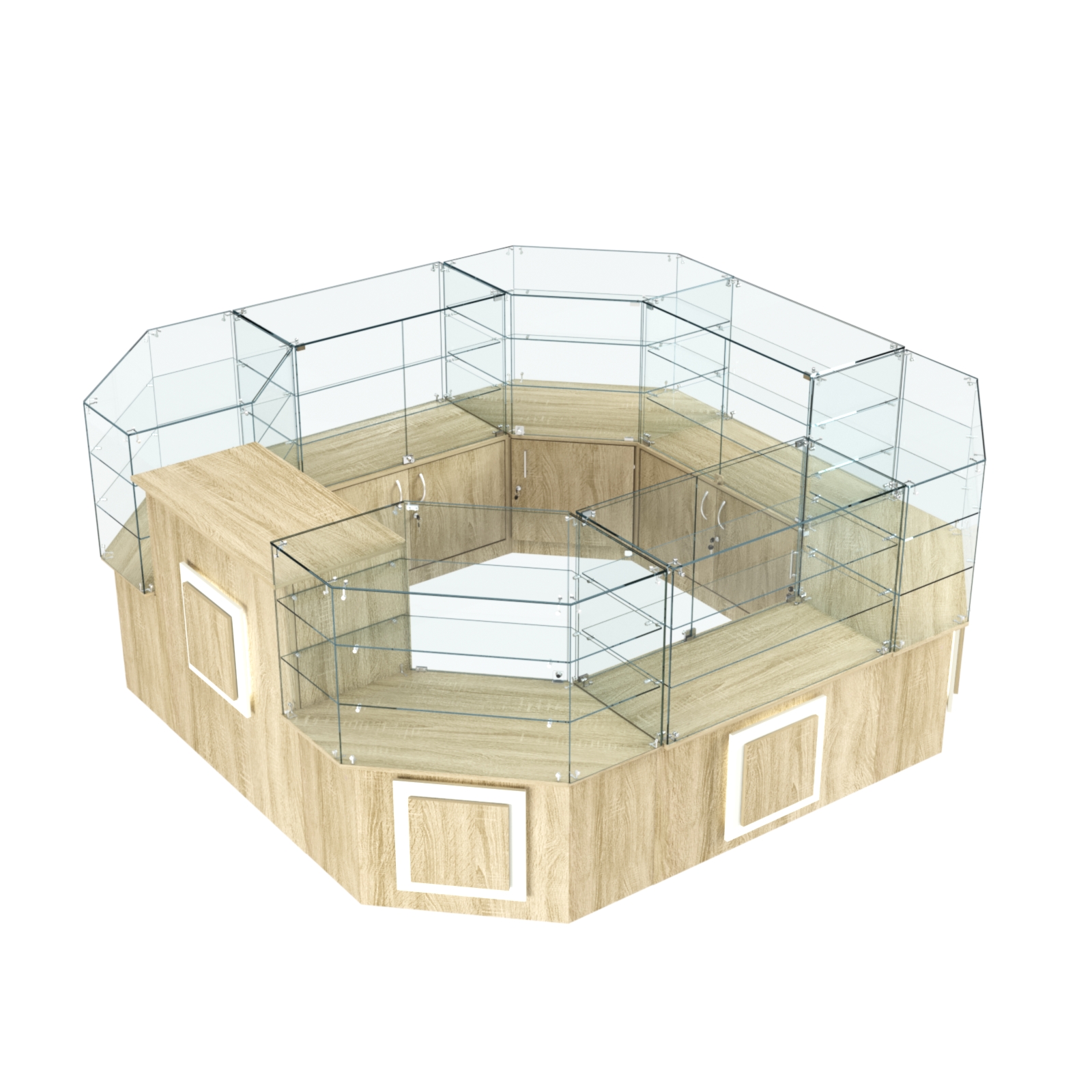 Торговый стеклянный островок с накладками серии КВАДРАТ №2 (7,62 кв.м) Дуб сонома