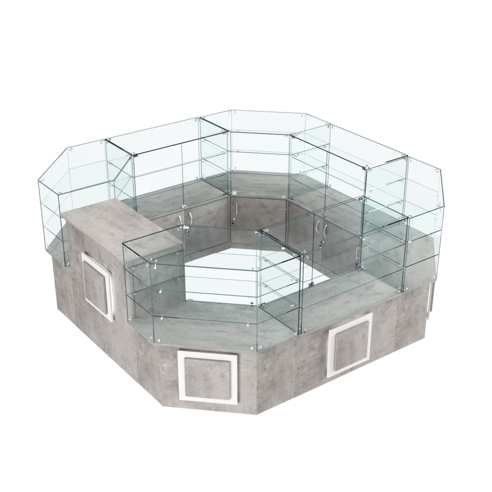 Торговый стеклянный островок с накладками серии КВАДРАТ №2 (7,62 кв.м) Бетон Чикаго светло-серый F186 ST9