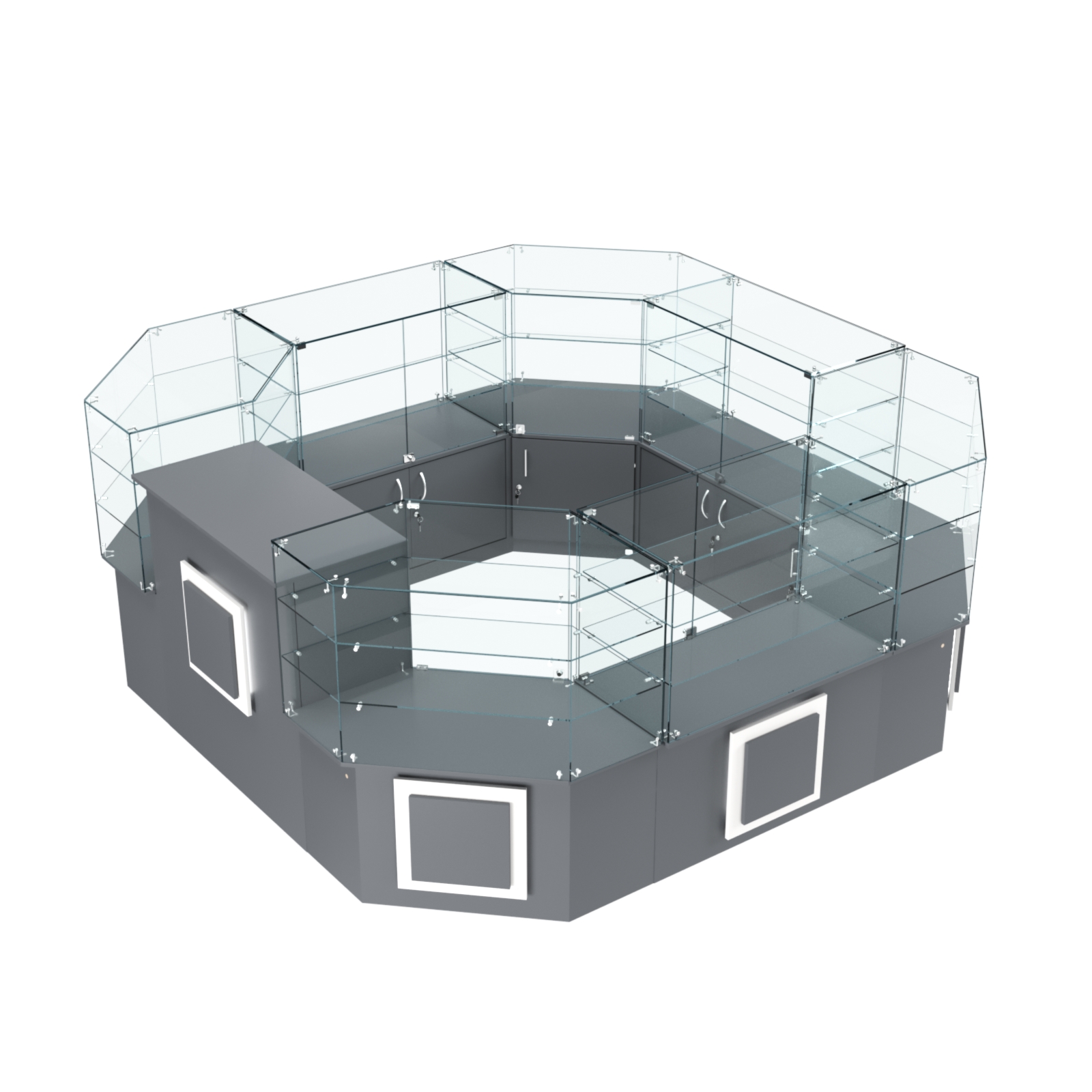 Торговый стеклянный островок с накладками серии КВАДРАТ №2 (7,62 кв.м) Темно-Серый