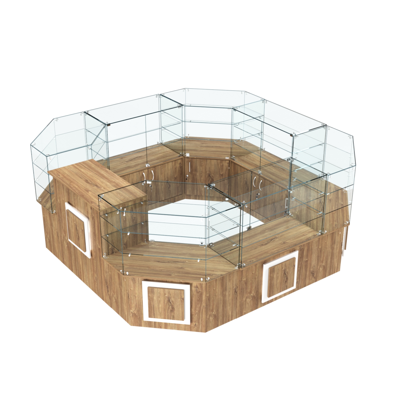 Торговый стеклянный островок с накладками серии КВАДРАТ №2 (7,62 кв.м) Дуб Канзас коричневый