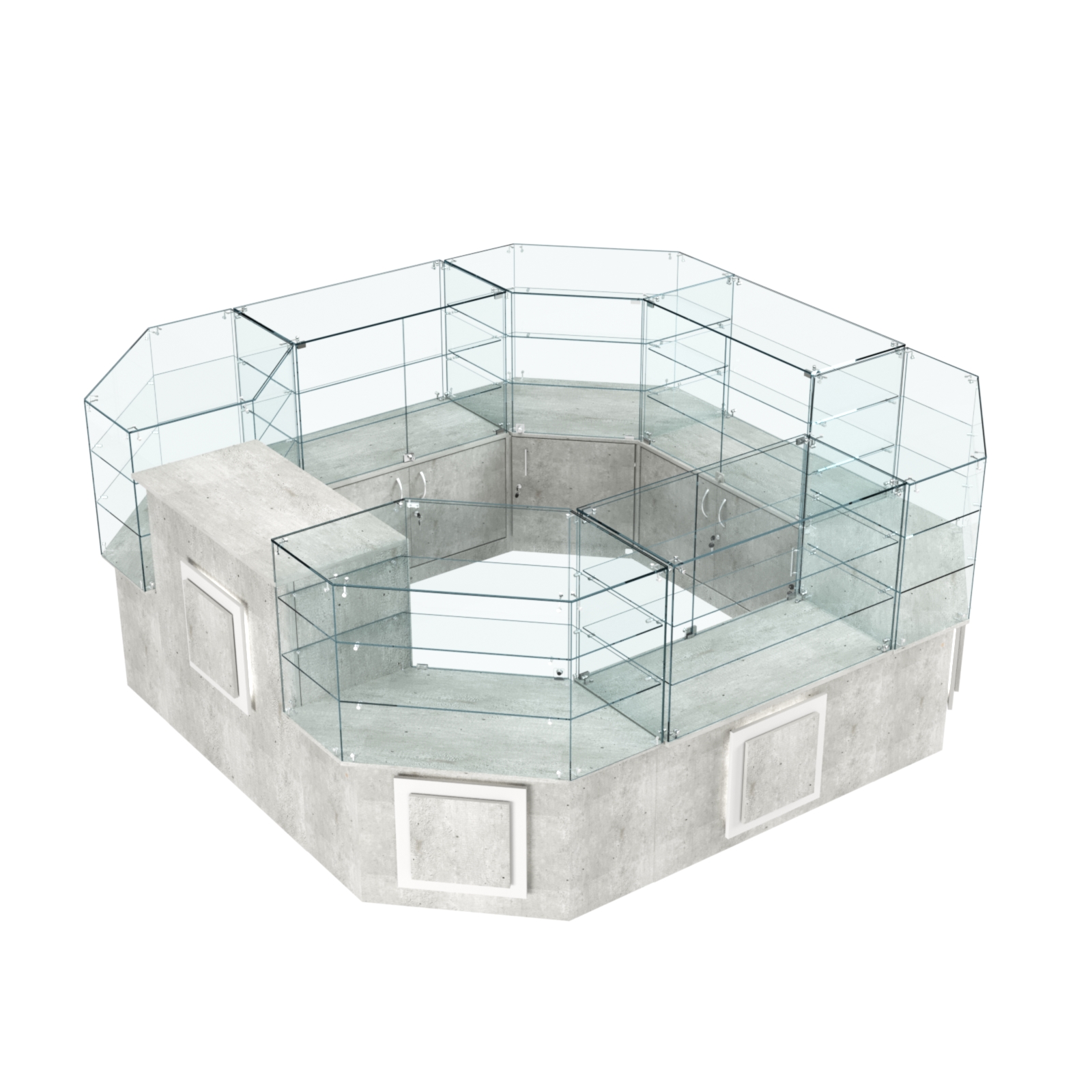 Торговый стеклянный островок с накладками серии КВАДРАТ №2 (7,62 кв.м) Метрополитан Грей