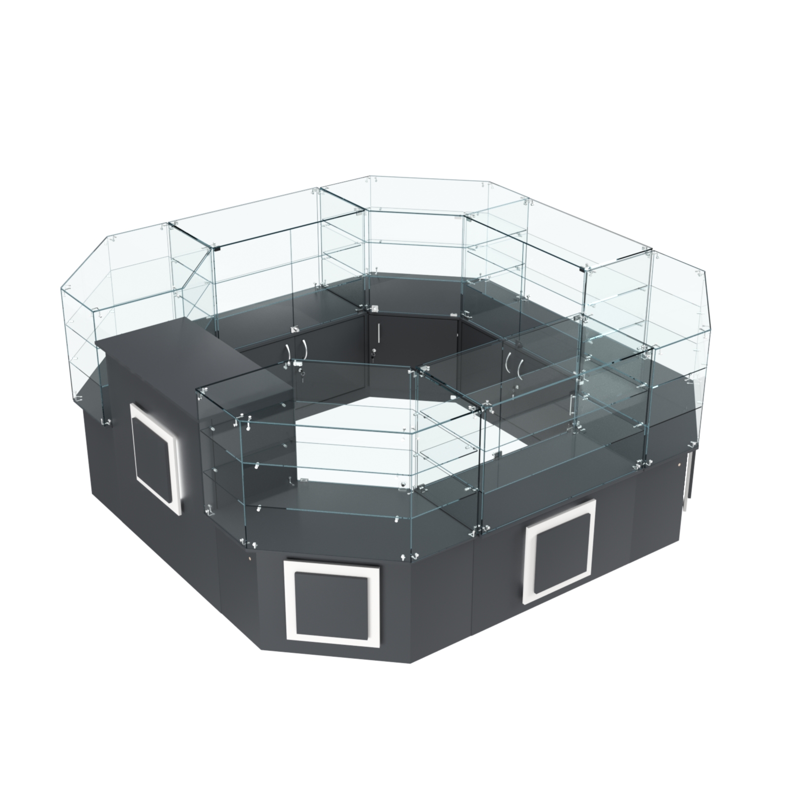 Торговый стеклянный островок с накладками серии КВАДРАТ №2 (7,62 кв.м) Антрацит