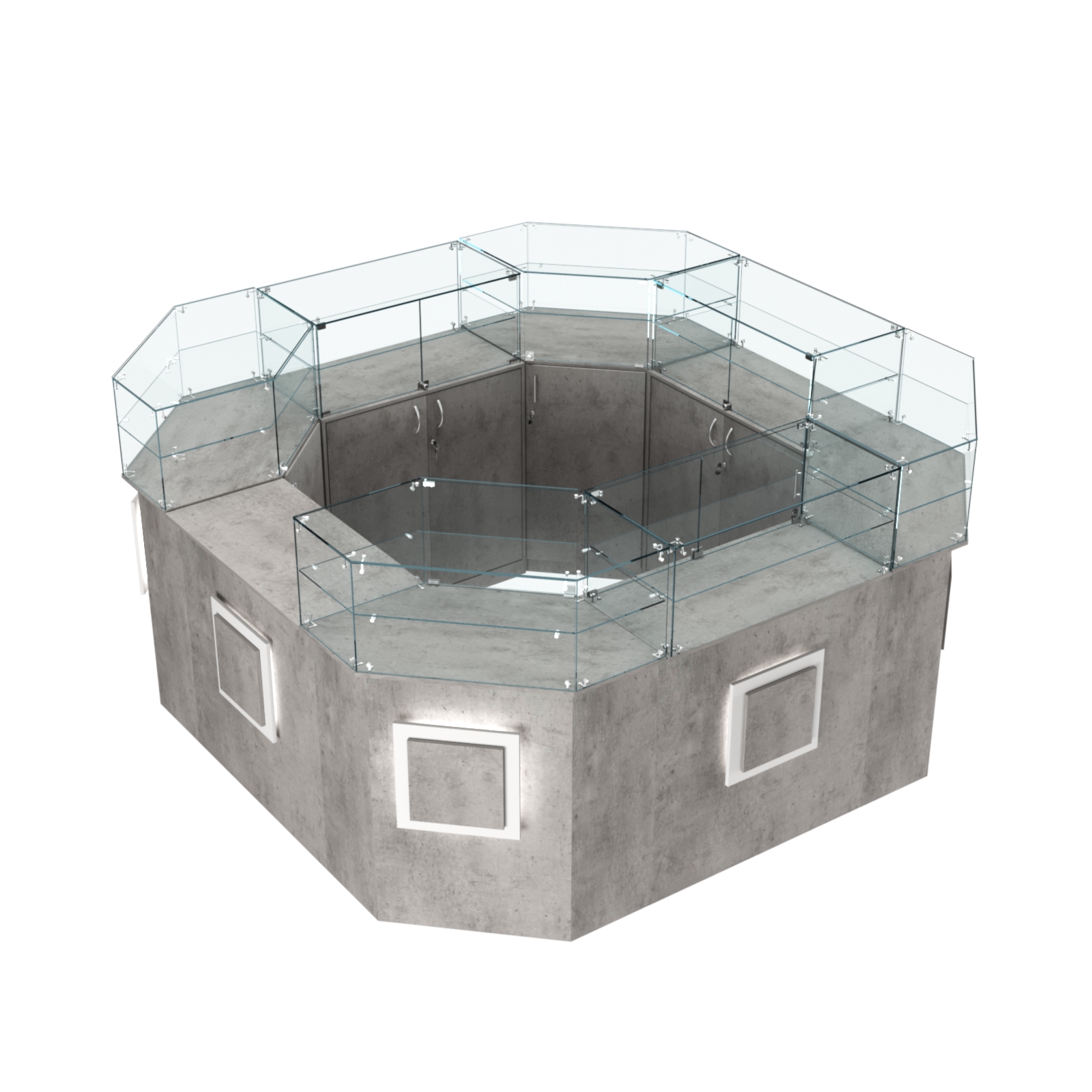 Торговый квадратный островок с накладками серии КВАДРАТ №5 (7,62 кв.м) Бетон Чикаго светло-серый F186 ST9