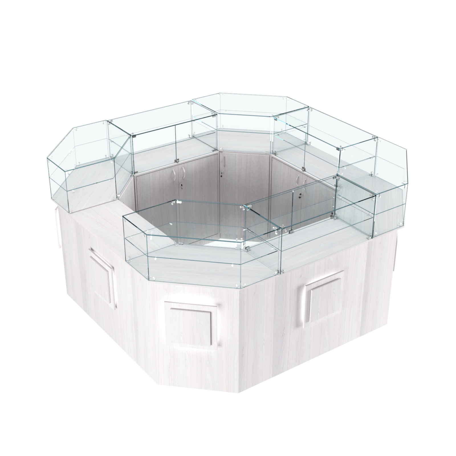 Торговый квадратный островок с накладками серии КВАДРАТ №5 (7,62 кв.м) Ясень Анкор светлый