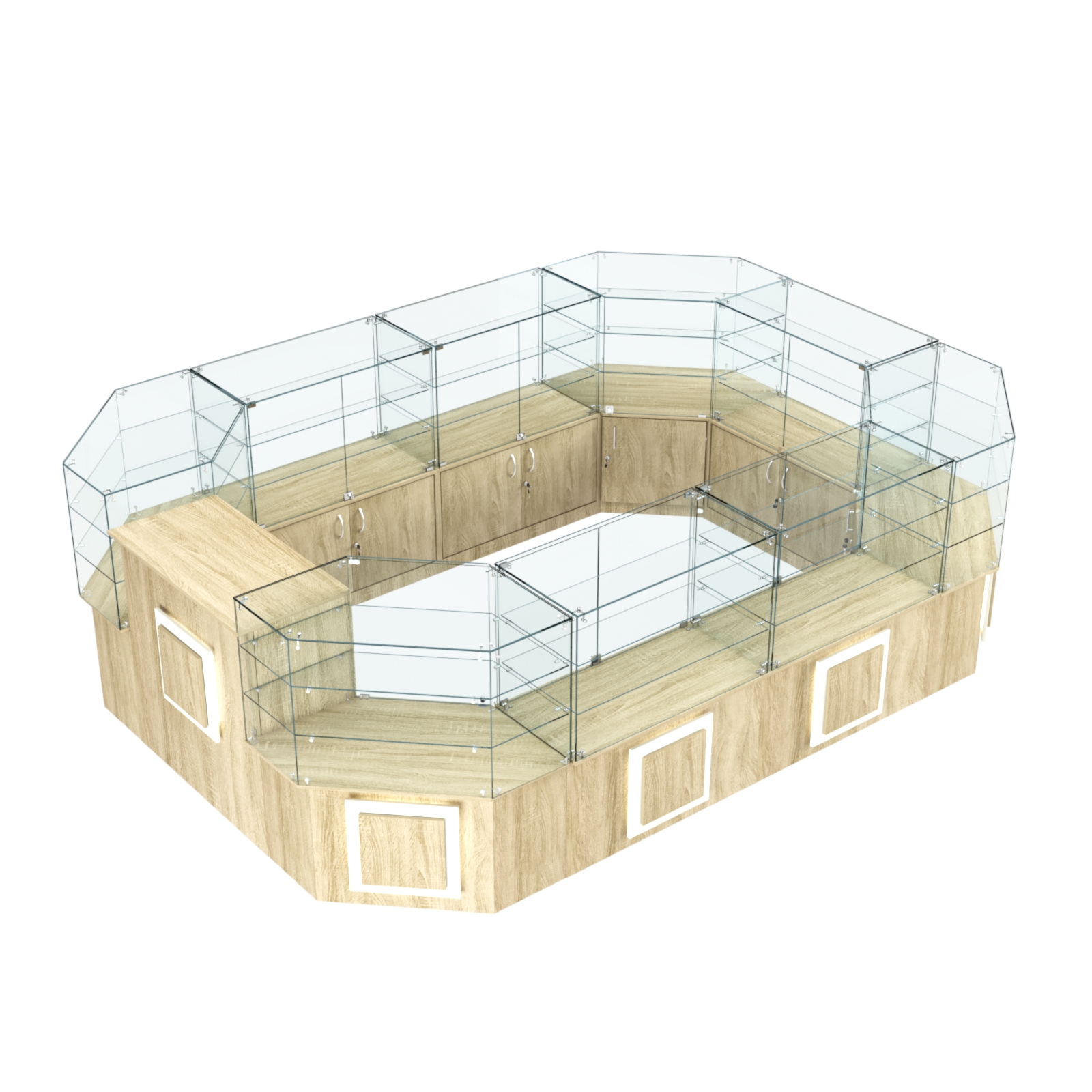 Торговый центральный островок с накладками серии КВАДРАТ №3 (10,38 кв.м) Дуб сонома