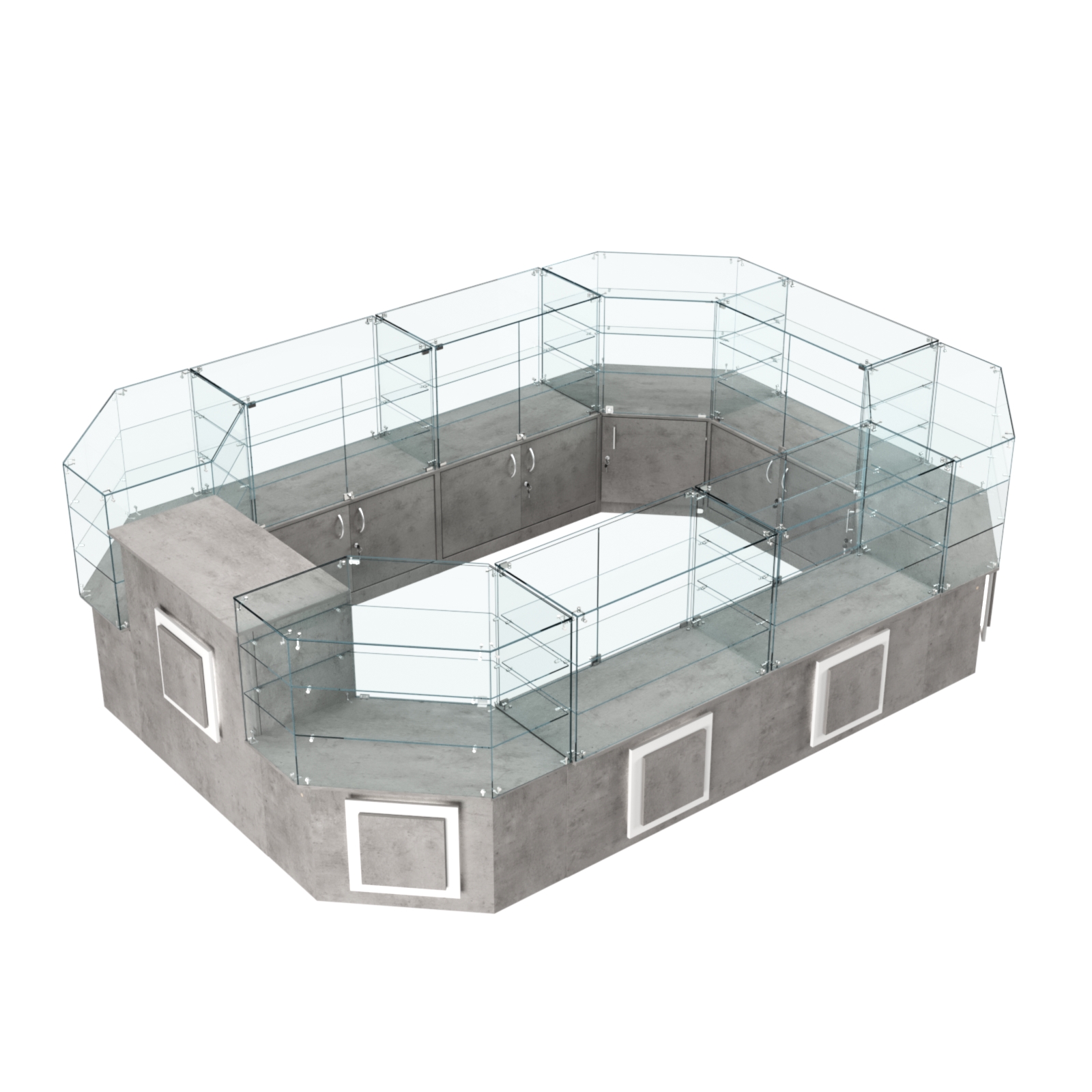 Торговый центральный островок с накладками серии КВАДРАТ №3 (10,38 кв.м) Бетон Чикаго светло-серый F186 ST9