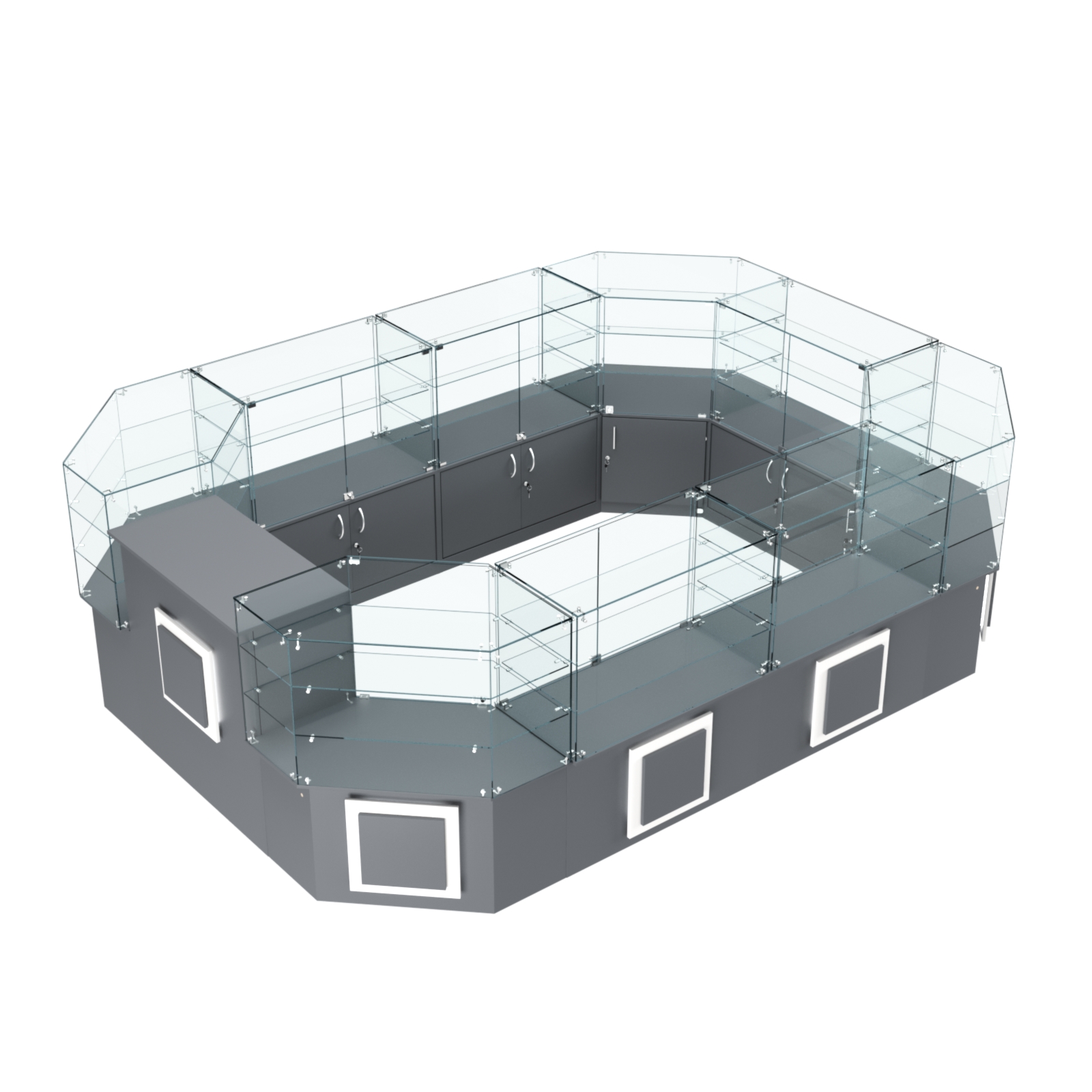 Торговый центральный островок с накладками серии КВАДРАТ №3 (10,38 кв.м) Темно-Серый