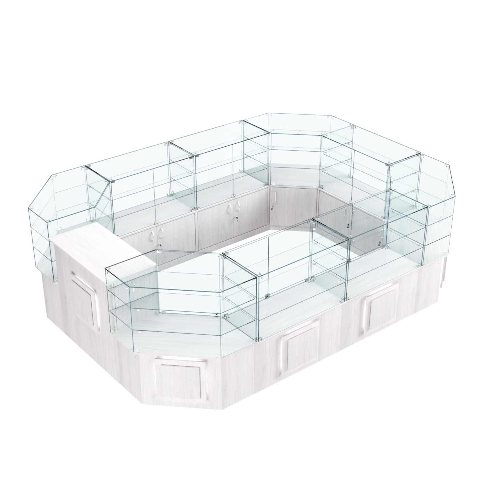 Торговый центральный островок с накладками серии КВАДРАТ №3 (10,38 кв.м) Ясень Анкор светлый