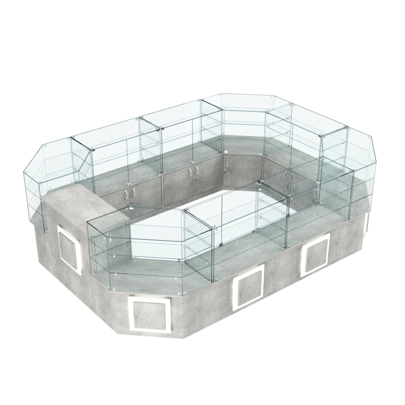 Торговый центральный островок с накладками серии КВАДРАТ №3 (10,38 кв.м) Метрополитан Грей