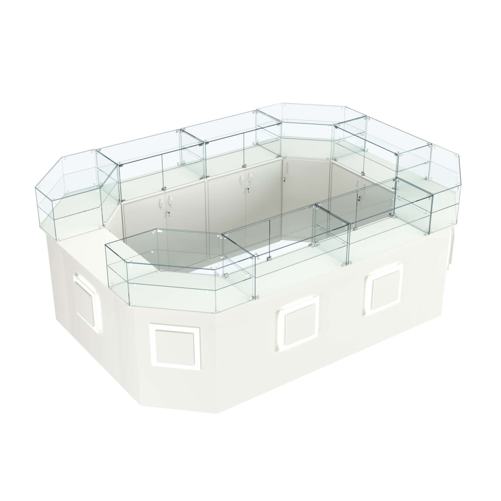 Торговый островок с прозрачным верхом и накладками серии КВАДРАТ №6 (10,38 кв.м) Белый