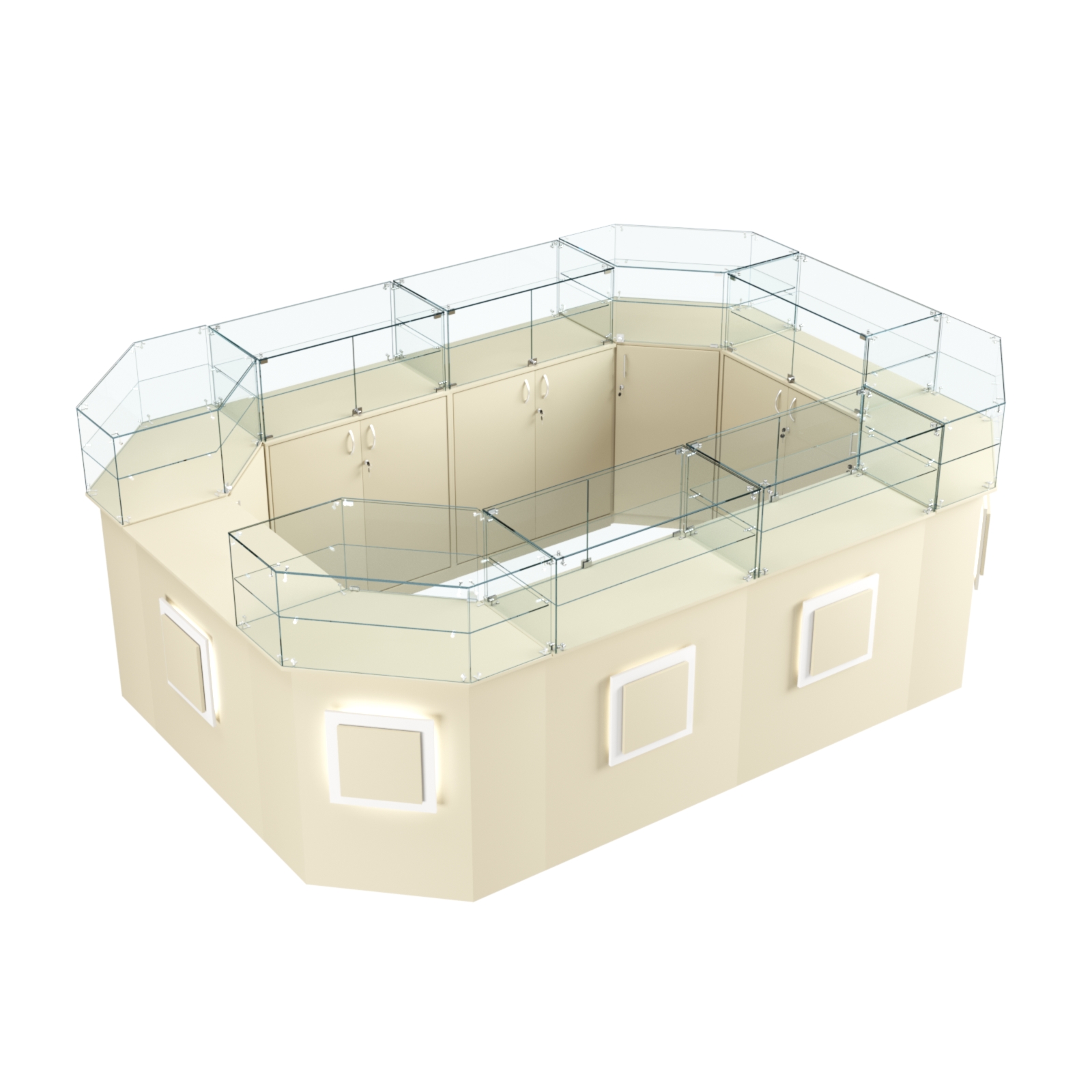 Торговый островок с прозрачным верхом и накладками серии КВАДРАТ №6 (10,38 кв.м) Крем Вайс