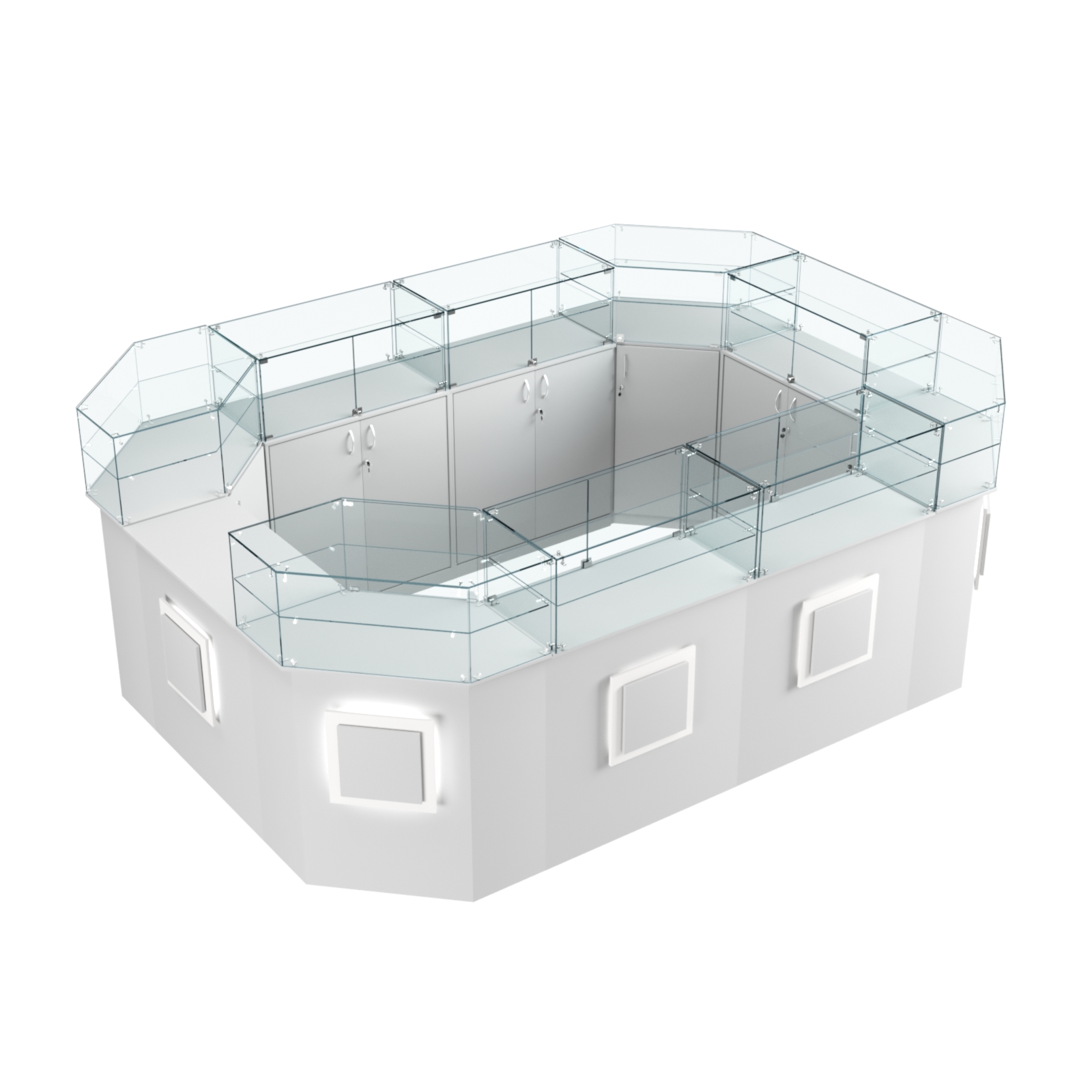 Торговый островок с прозрачным верхом и накладками серии КВАДРАТ №6 (10,38 кв.м) Серый