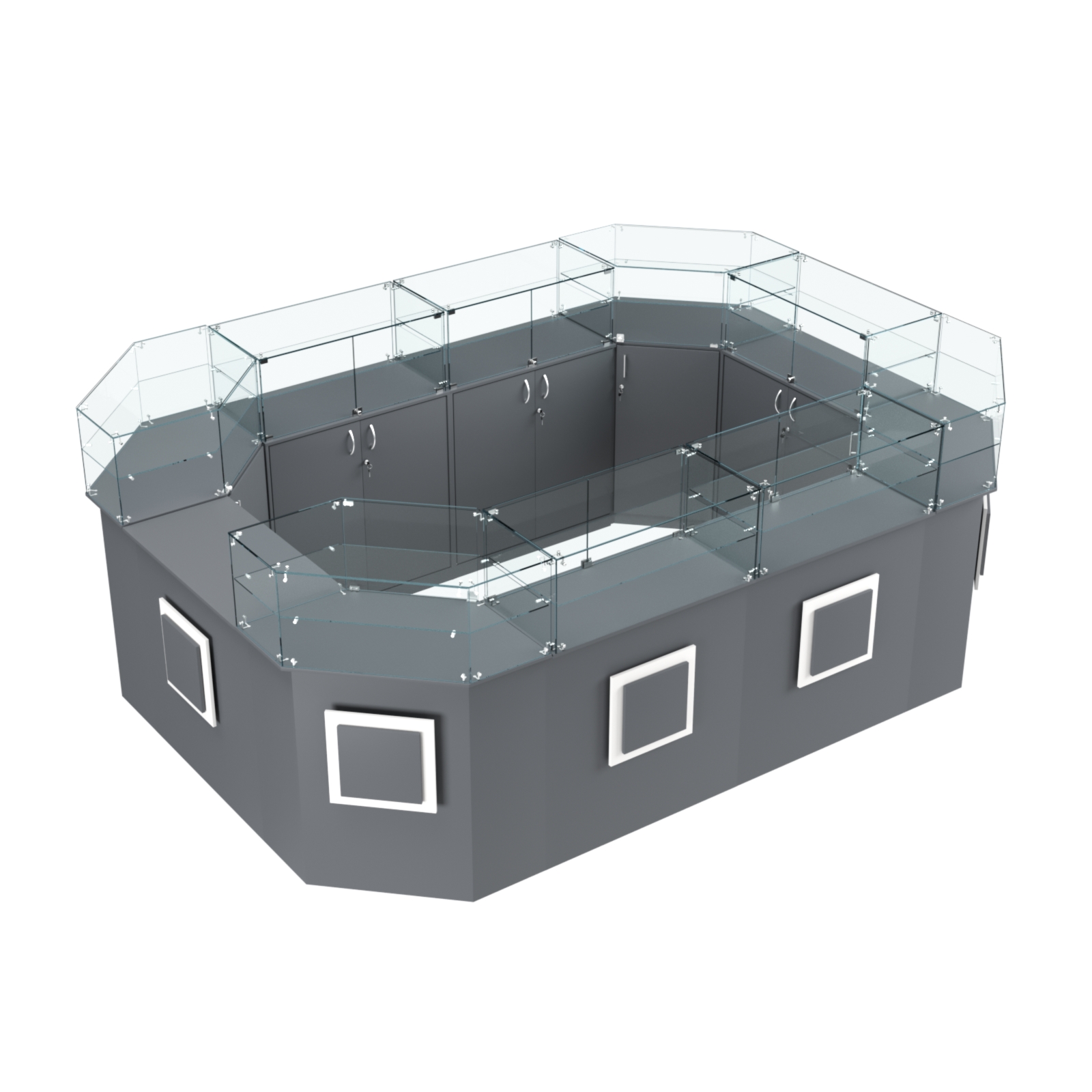 Торговый островок с прозрачным верхом и накладками серии КВАДРАТ №6 (10,38 кв.м) Темно-Серый