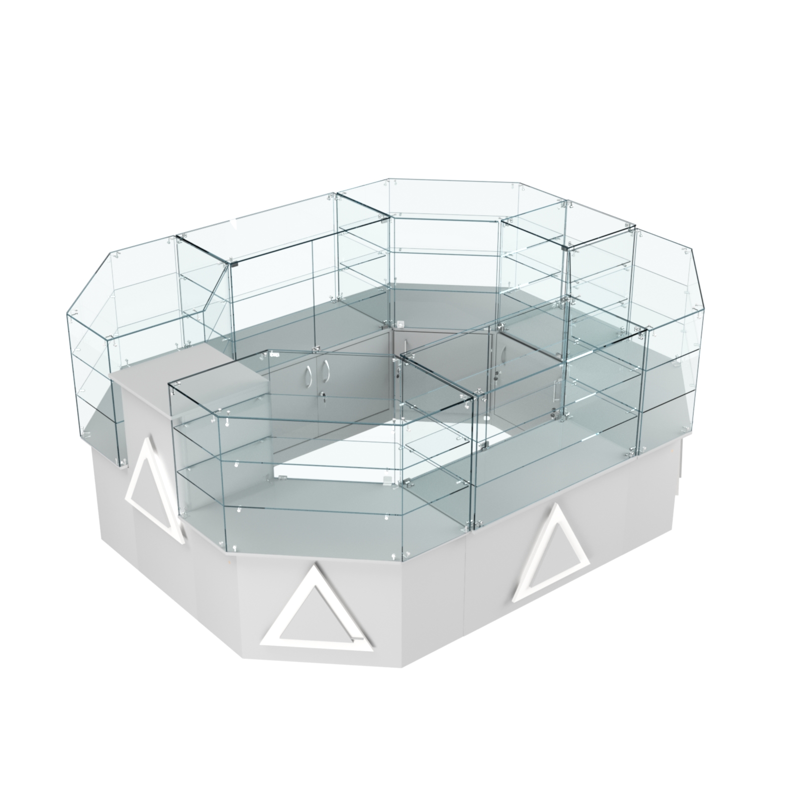 Торговый прямоугольный островок с низким накопителем и накладками серии ТРЕУГОЛЬНИК №1 (6,24 кв.м) Серый