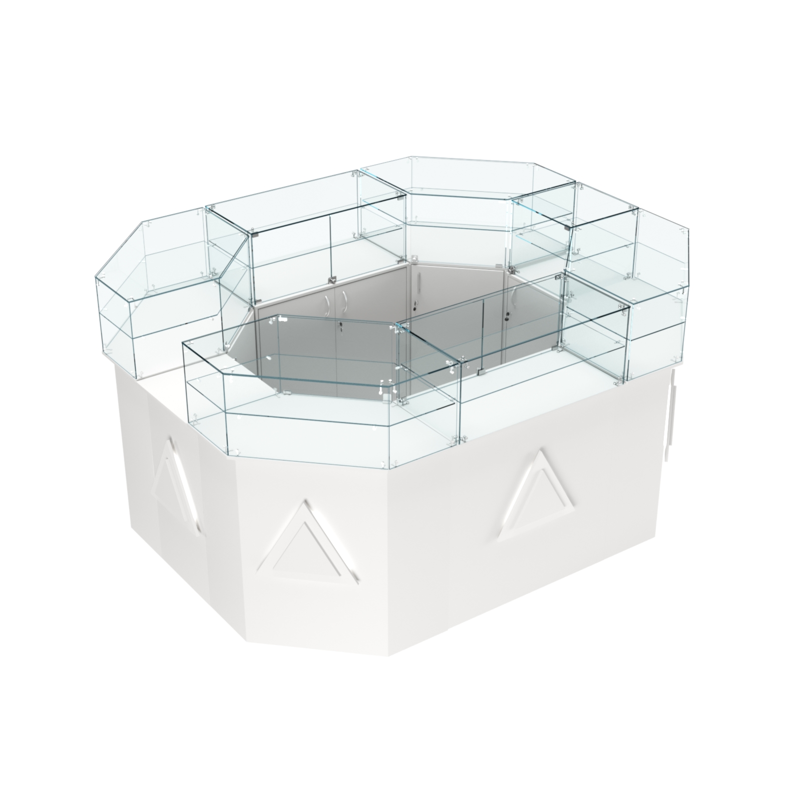 Торговый прямоугольный островок с высоким накопителем и накладками серии ТРЕУГОЛЬНИК №4 (6,24 кв.м) Белый