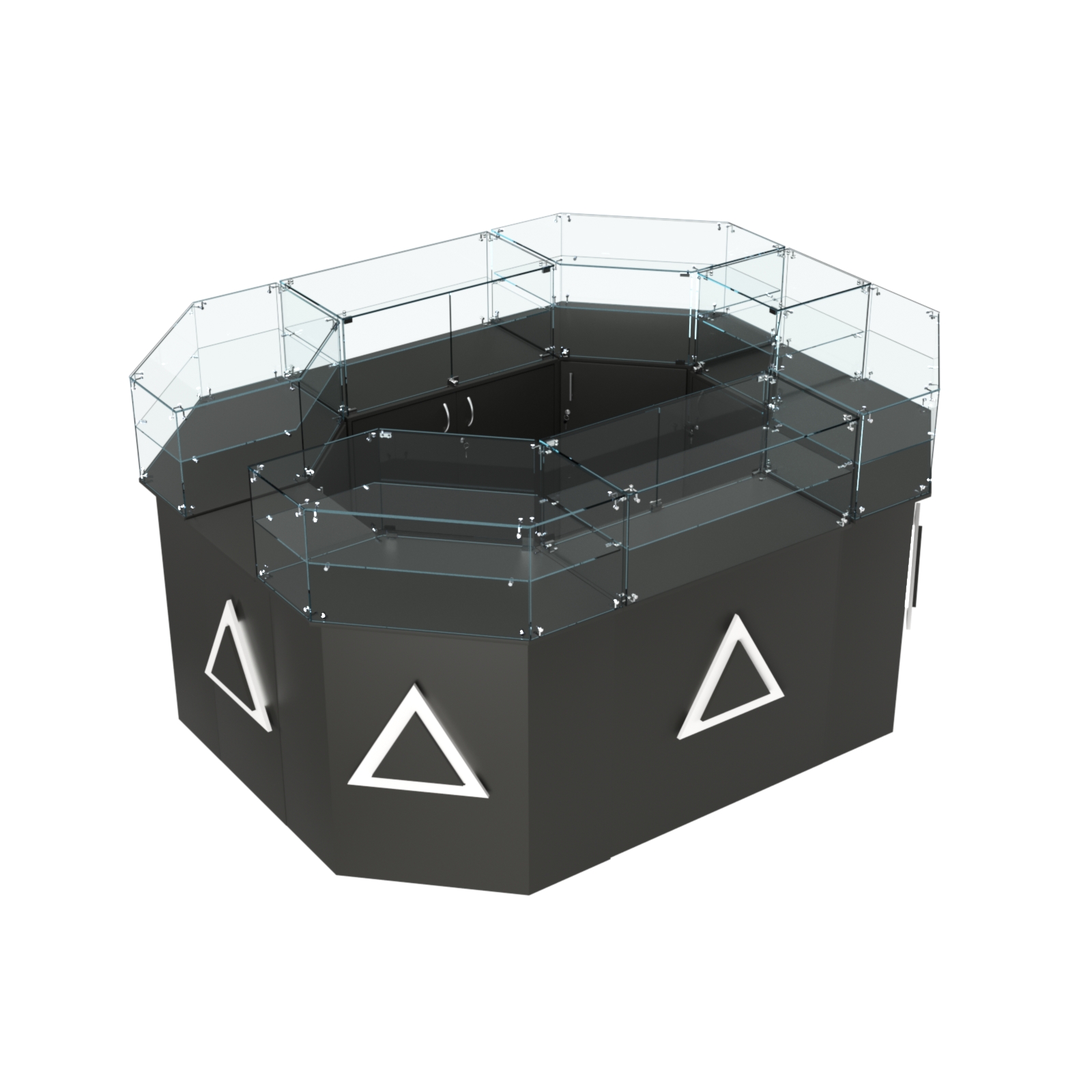 Торговый прямоугольный островок с высоким накопителем и накладками серии ТРЕУГОЛЬНИК №4 (6,24 кв.м) Черный