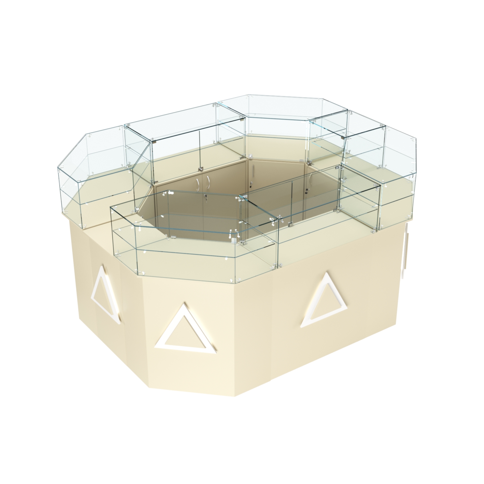 Торговый прямоугольный островок с высоким накопителем и накладками серии ТРЕУГОЛЬНИК №4 (6,24 кв.м) Крем Вайс