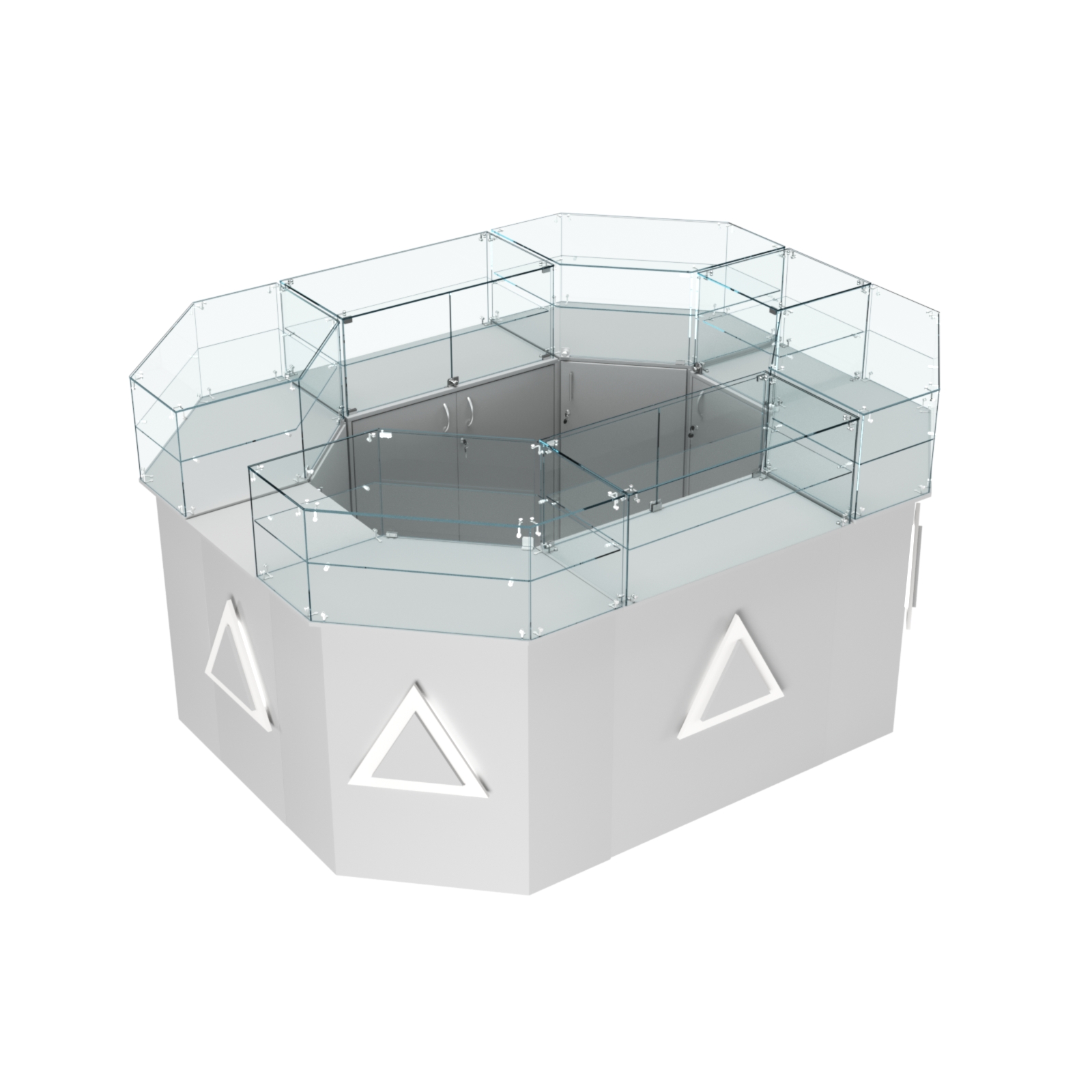 Торговый прямоугольный островок с высоким накопителем и накладками серии ТРЕУГОЛЬНИК №4 (6,24 кв.м) Серый