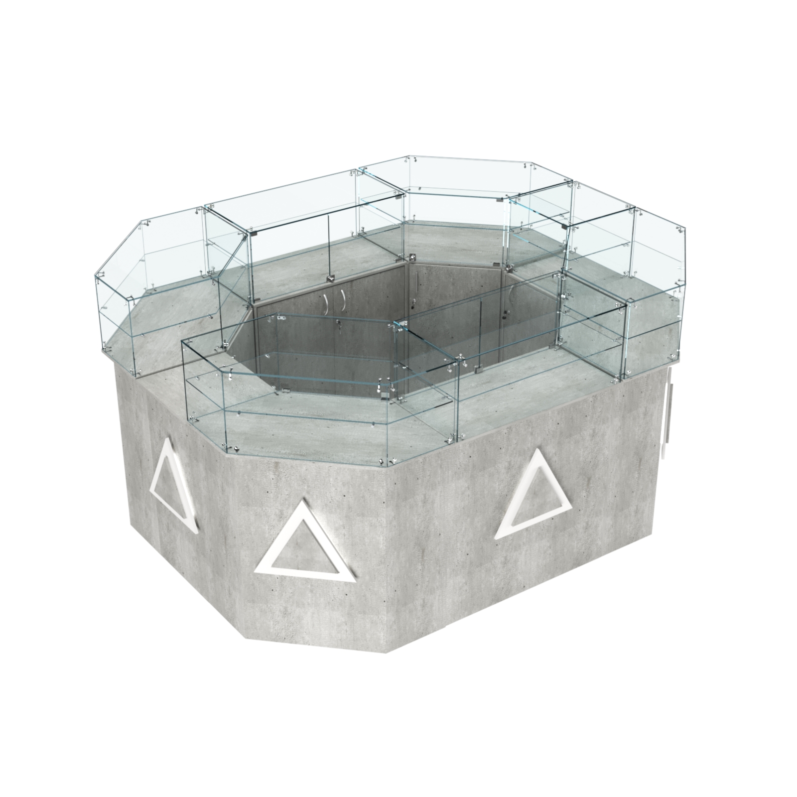 Торговый прямоугольный островок с высоким накопителем и накладками серии ТРЕУГОЛЬНИК №4 (6,24 кв.м) Метрополитан Грей