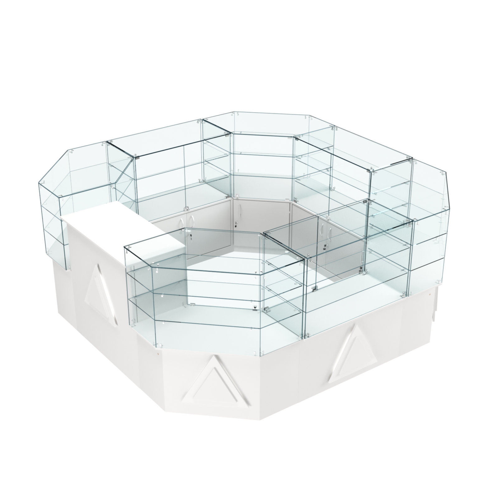 Торговый стеклянный островок с накладками серии ТРЕУГОЛЬНИК №2 (7,62 кв.м) Белый