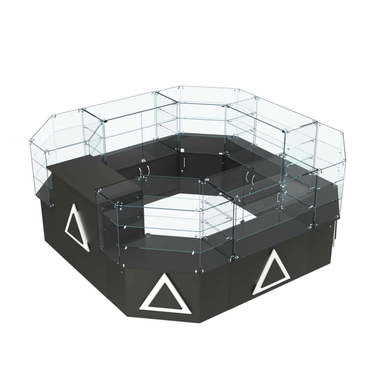 Торговый стеклянный островок с накладками серии ТРЕУГОЛЬНИК №2 (7,62 кв.м) Черный