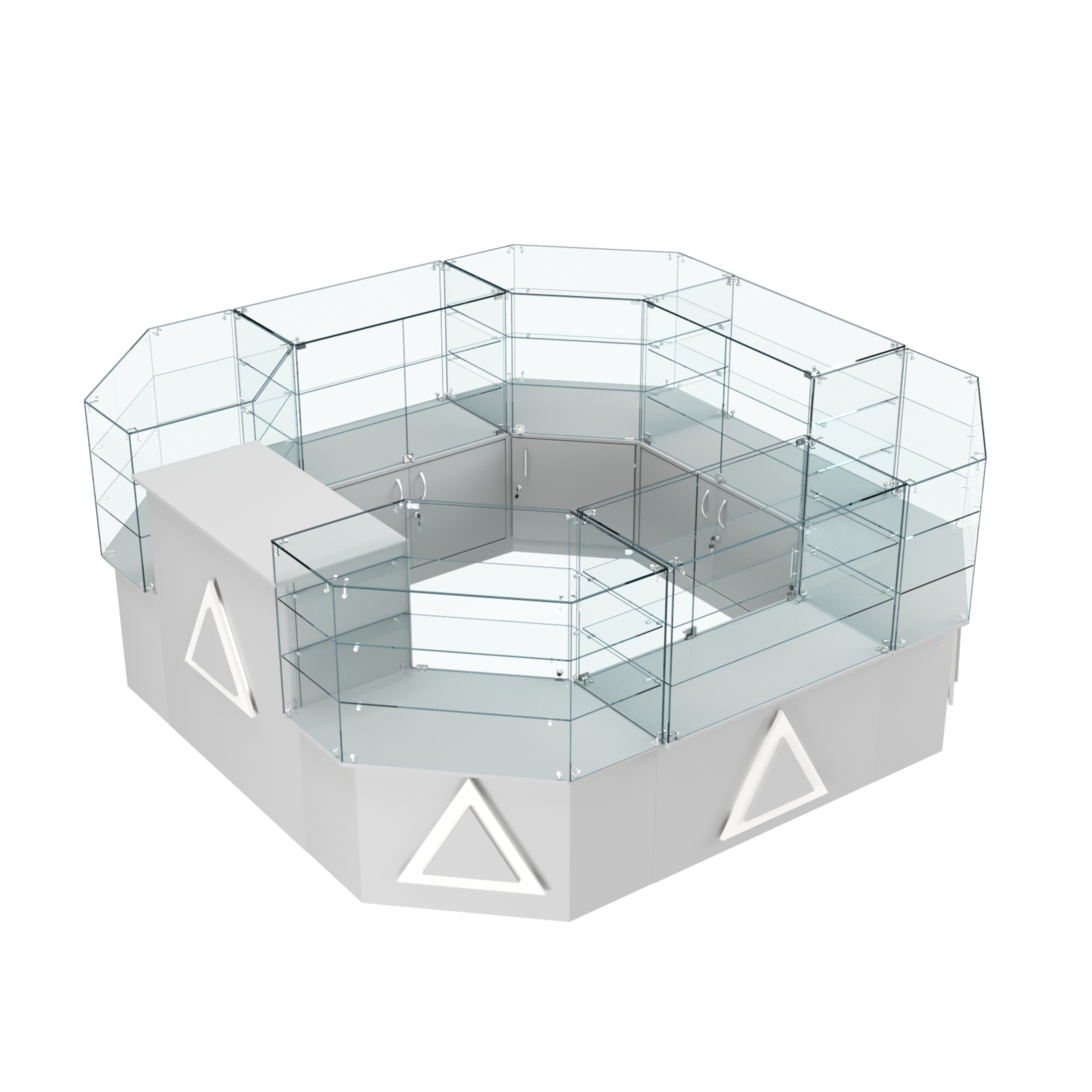 Торговый стеклянный островок с накладками серии ТРЕУГОЛЬНИК №2 (7,62 кв.м) Серый