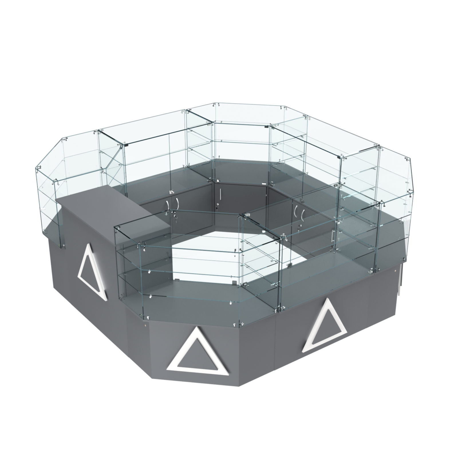 Торговый стеклянный островок с накладками серии ТРЕУГОЛЬНИК №2 (7,62 кв.м) Темно-Серый