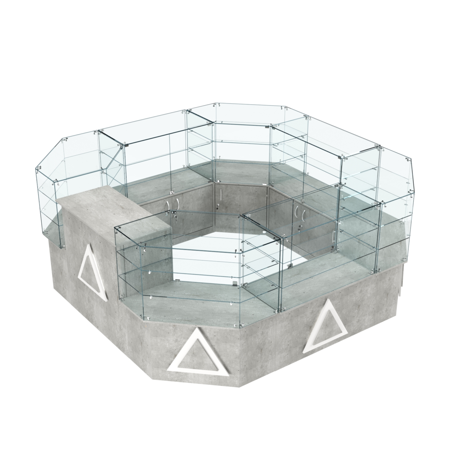 Торговый стеклянный островок с накладками серии ТРЕУГОЛЬНИК №2 (7,62 кв.м) Метрополитан Грей