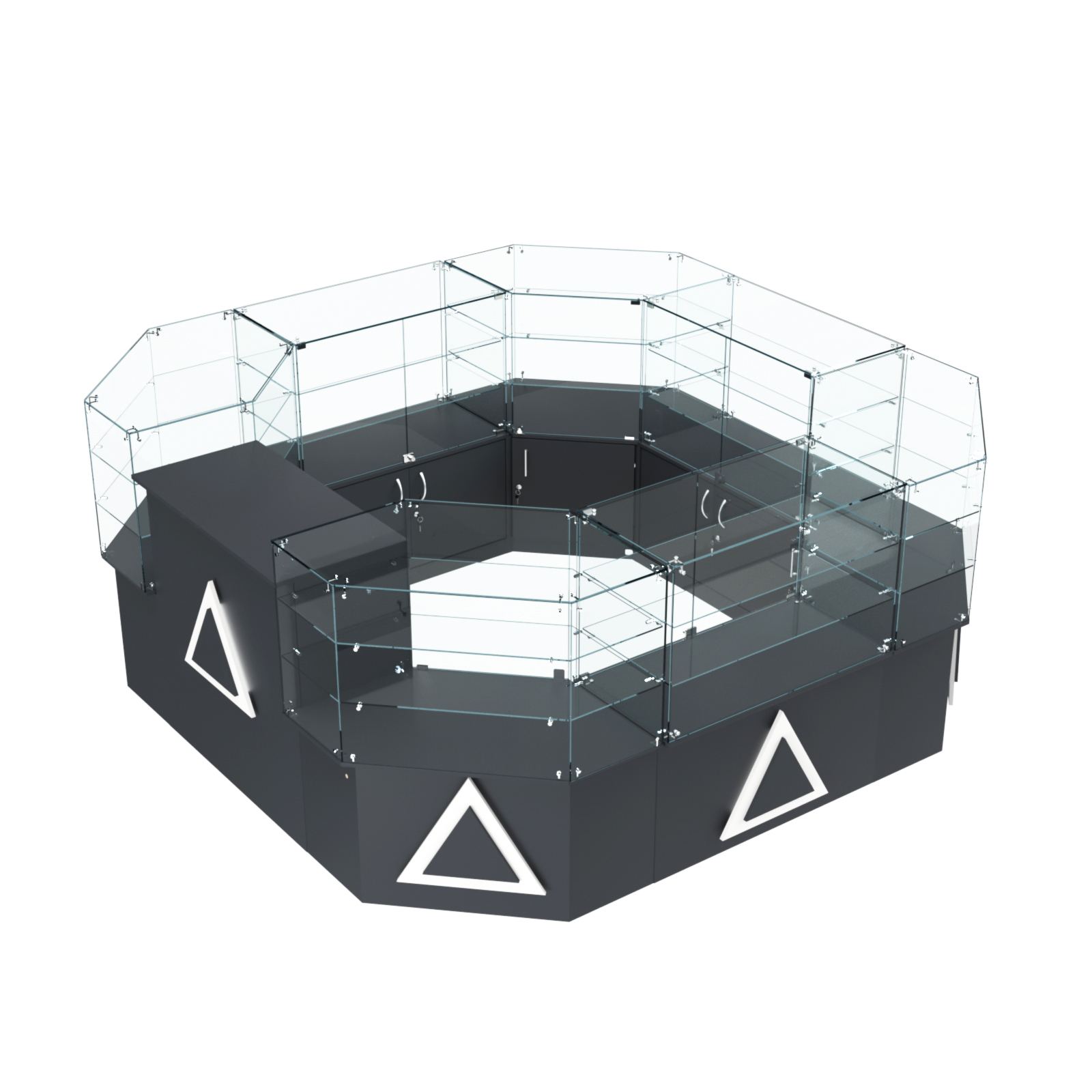 Торговый стеклянный островок с накладками серии ТРЕУГОЛЬНИК №2 (7,62 кв.м) Антрацит